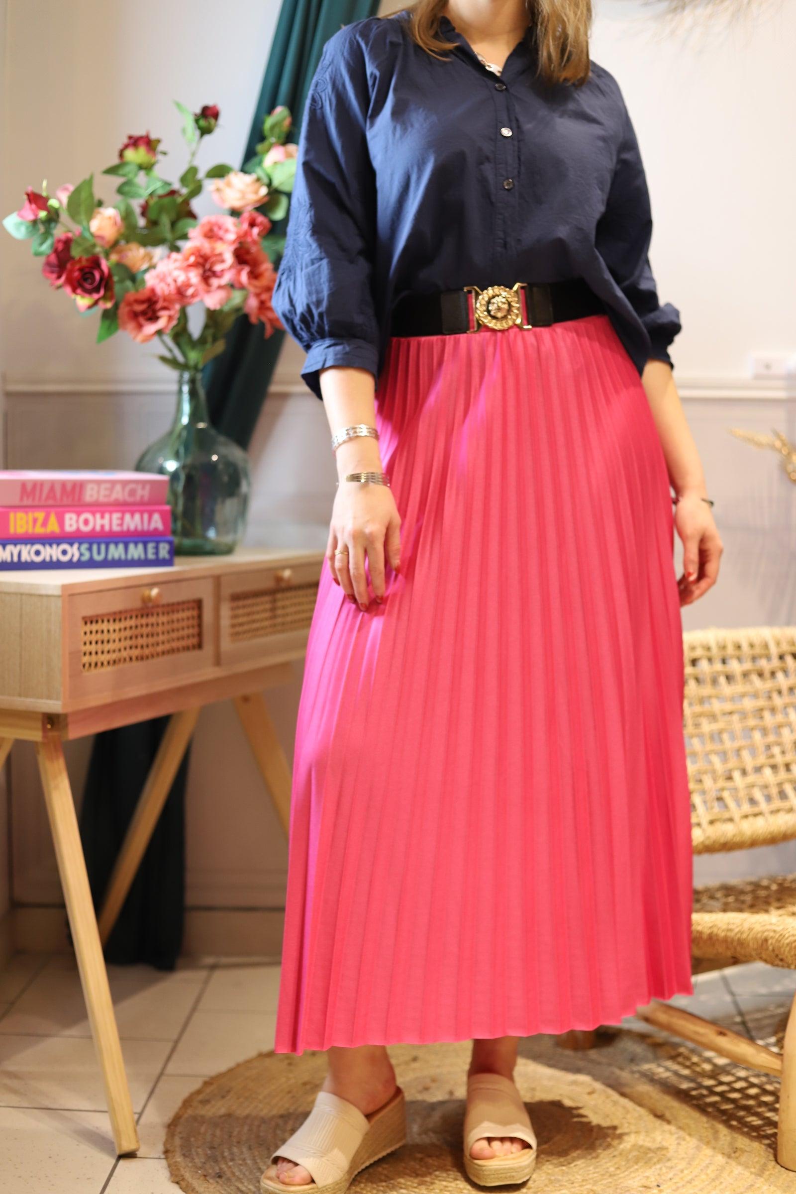 Jupe Longue Plissée fuchsia - beautifulshop - boutique de vêtements femme sur Angoulême