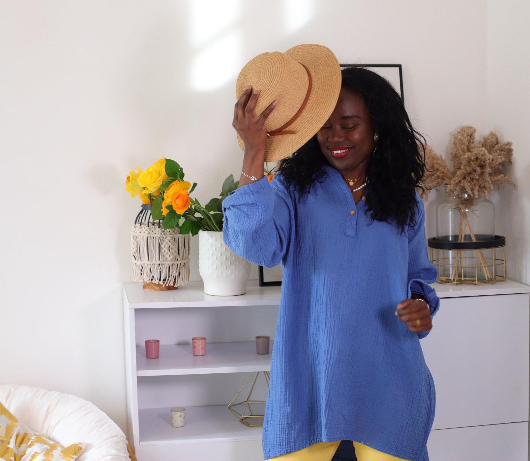 Blouse Oversize en Gaze de Coton Bleu - beautifulshop - vêtements femmes sur Angoulême