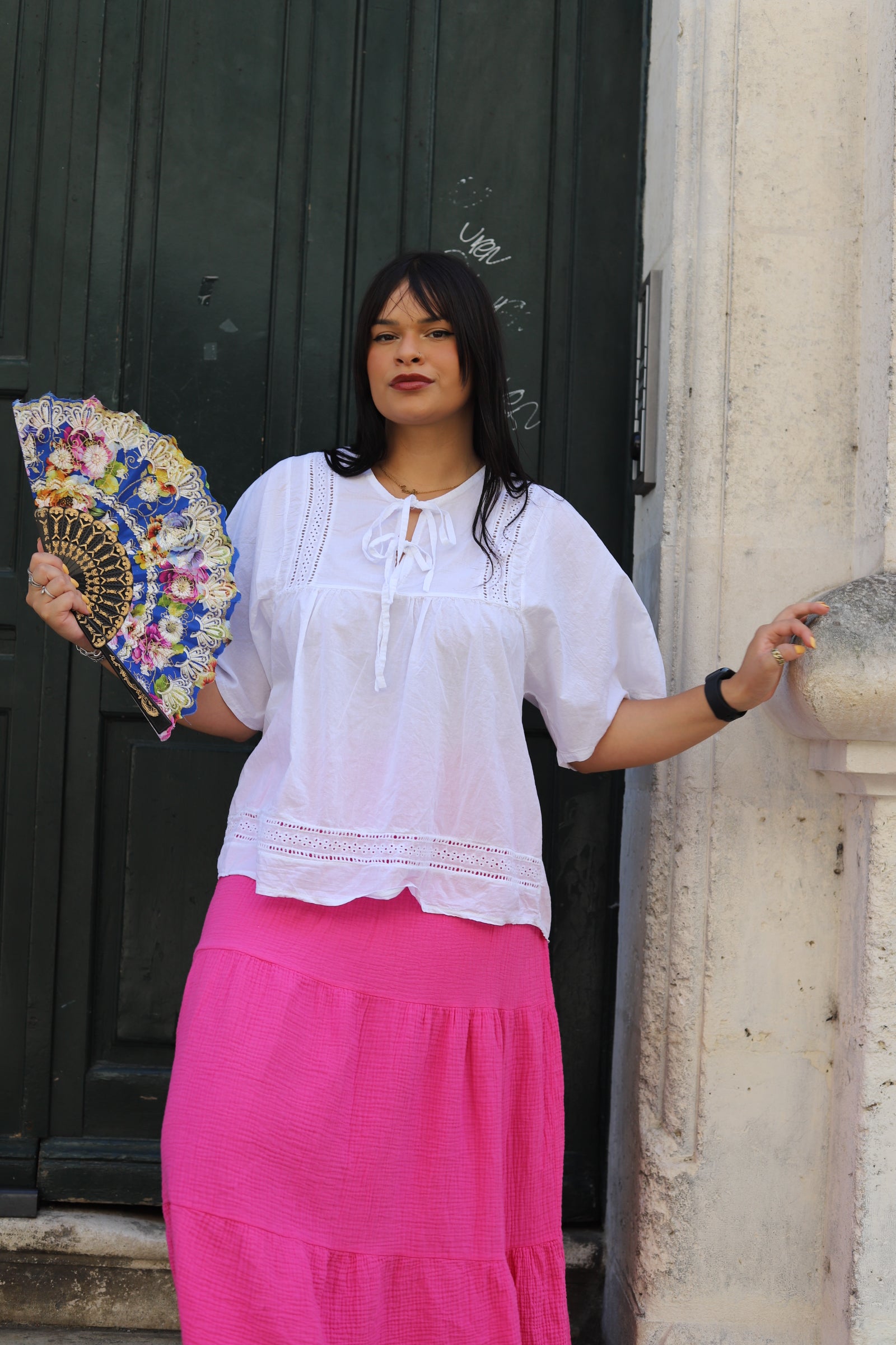 Blouse blanche en coton brodé – Détails ajourés & lien noué-beautifulshop