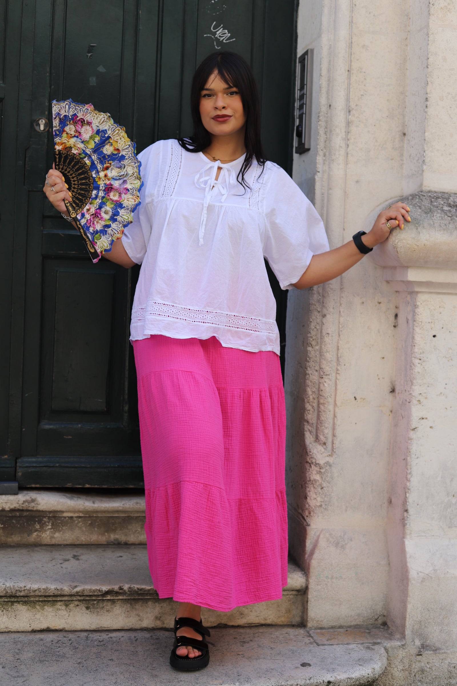 Blouse blanche en coton brodé – Détails ajourés & lien noué-beautifulshop