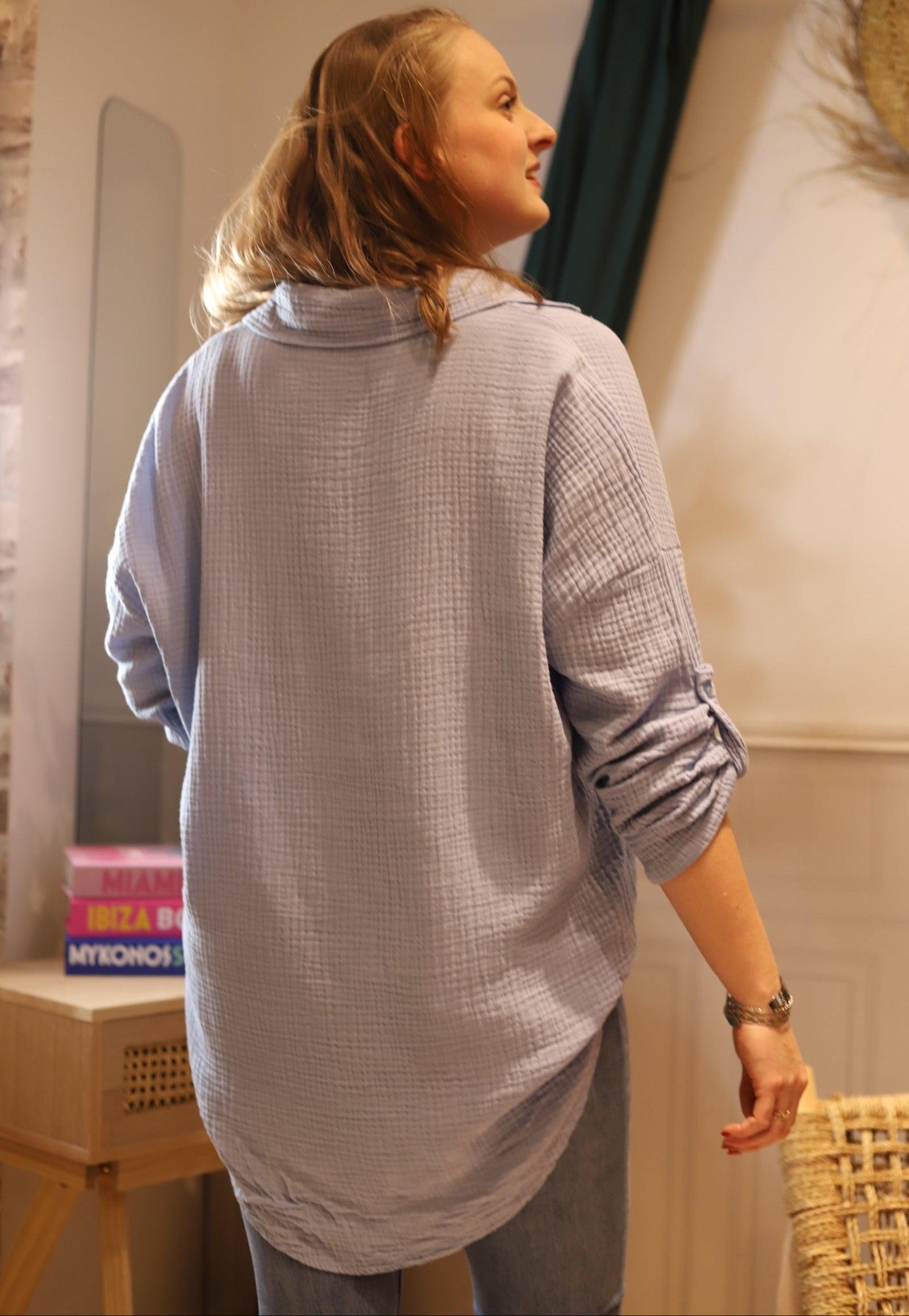 Chemisier en Gaze de Coton bleu ciel - beautifulshop - boutique de mode femme en Poitou Charente