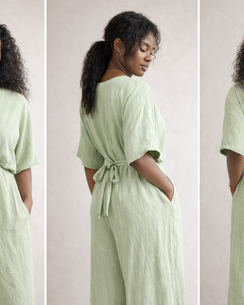 Combinaison fluide kaki femme cache-cœur