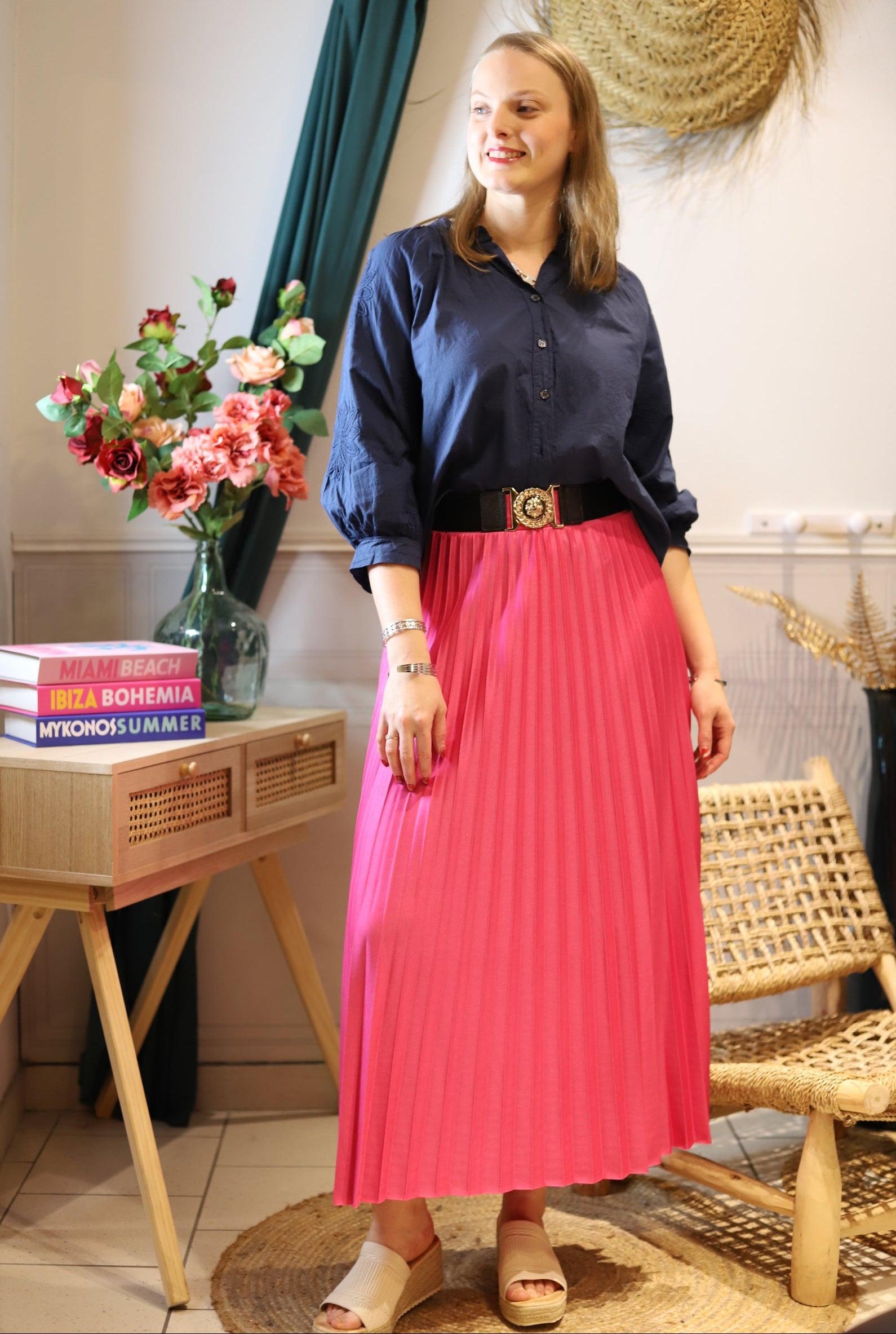 Jupe Longue Plissée fuchsia - beautifulshop - boutique de vêtements femme sur Angoulême