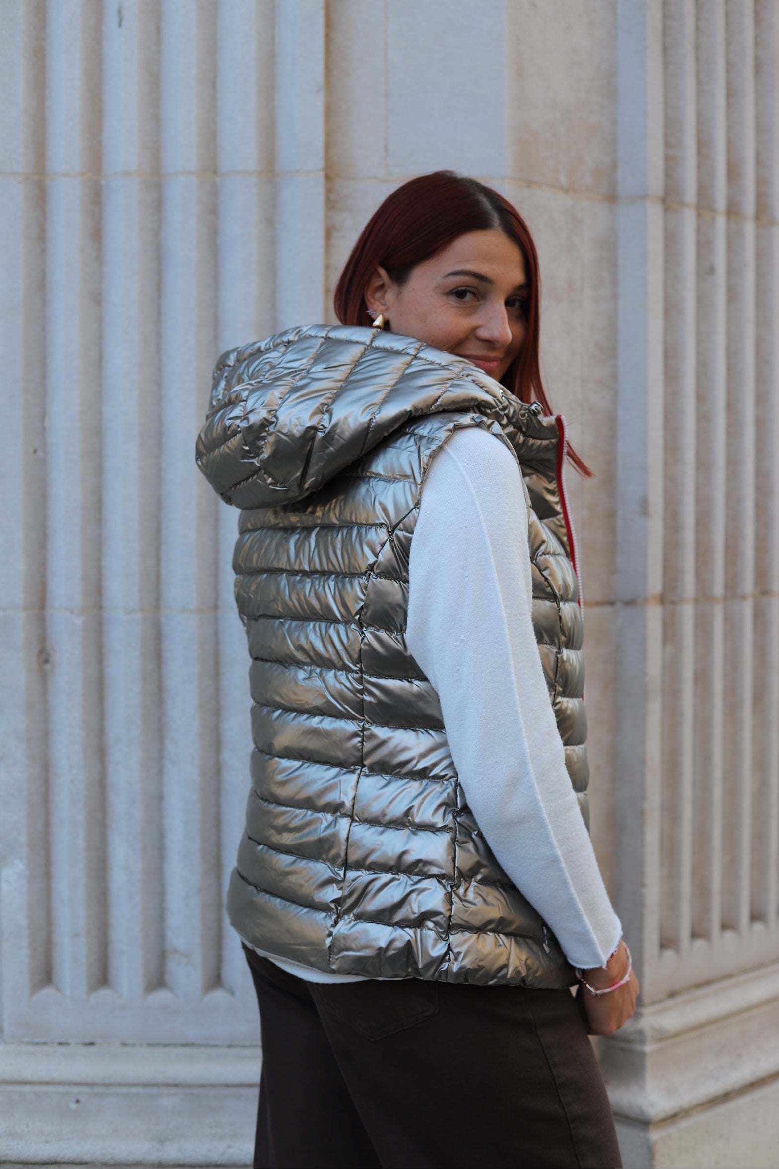 Doudoune Sans Manches Réversible Métallisée-beautifulshop