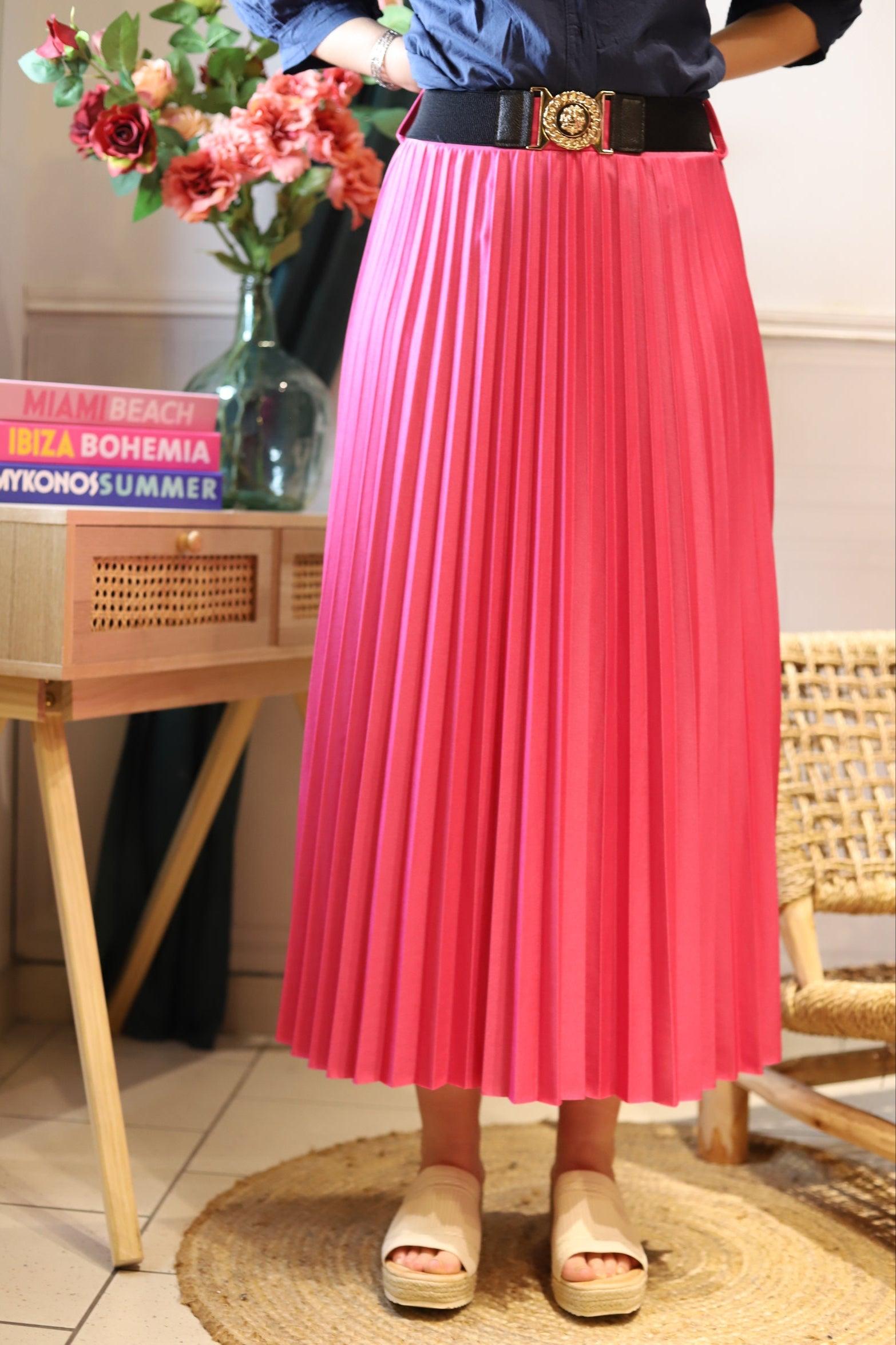 Jupe Longue Plissée fuchsia - beautifulshop - boutique de vêtements femme sur Angoulême