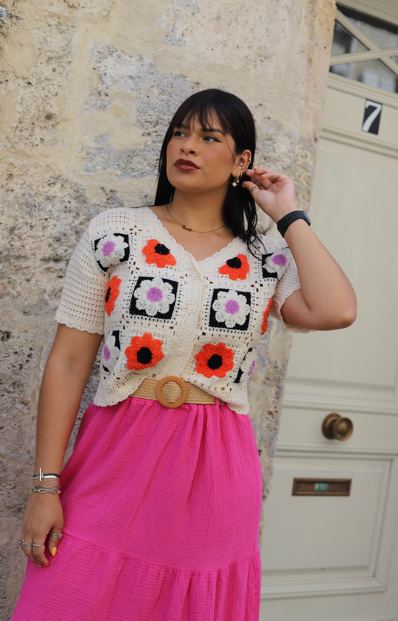 Gilet Crochet Fleuri – Style Bohème & Boutonné-beautifulshop