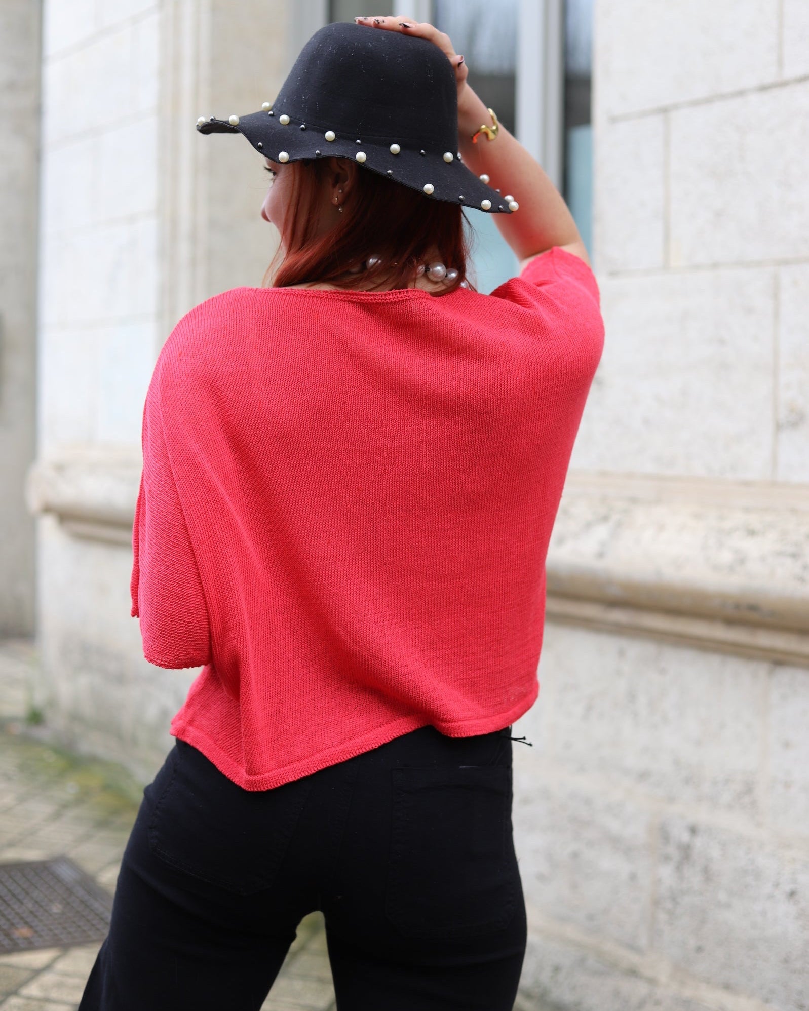 Gilet Kimono Framboise en Maille Coton