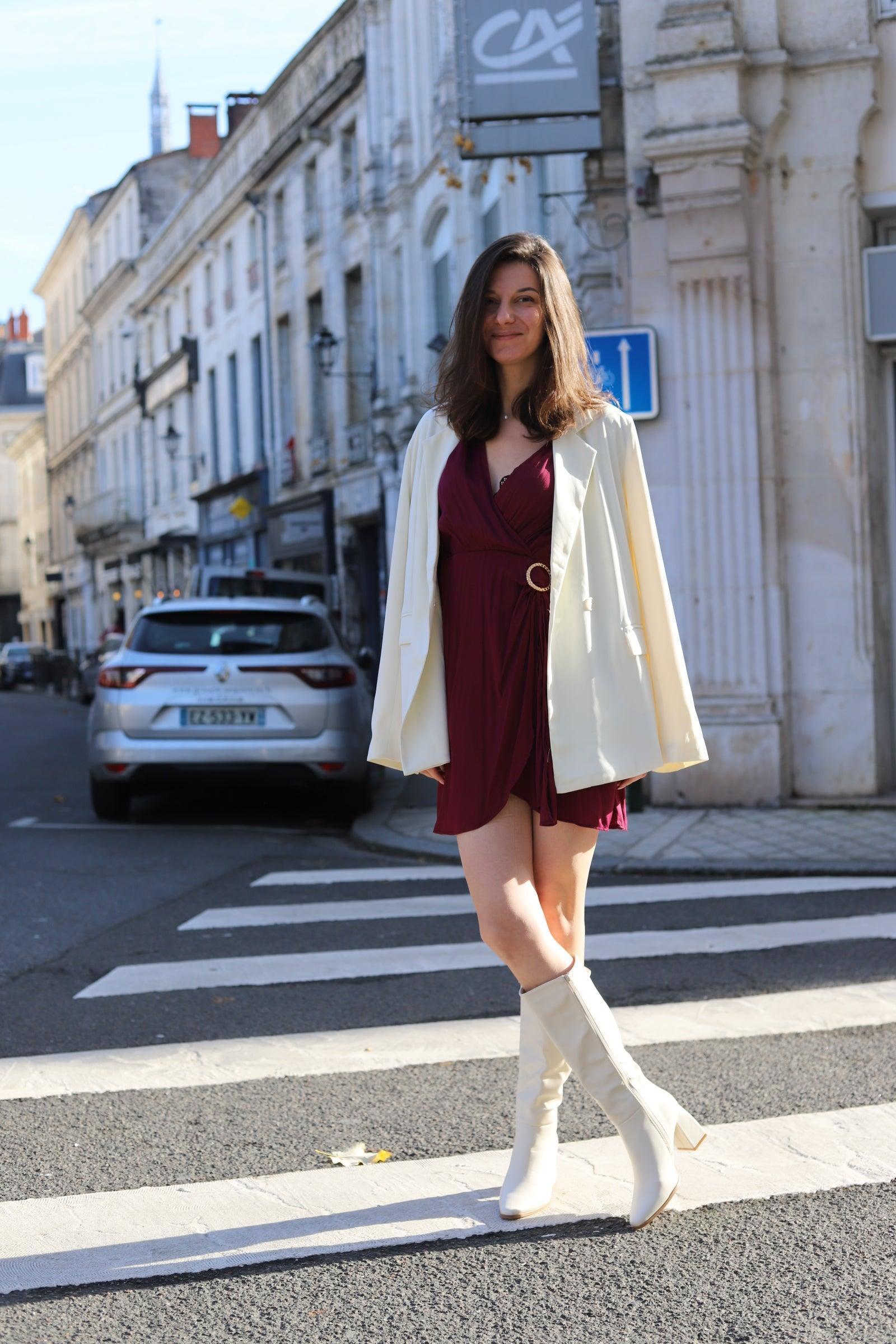 Robe Courte Rouge Coupe Faux Portefeuille - beautifulshop