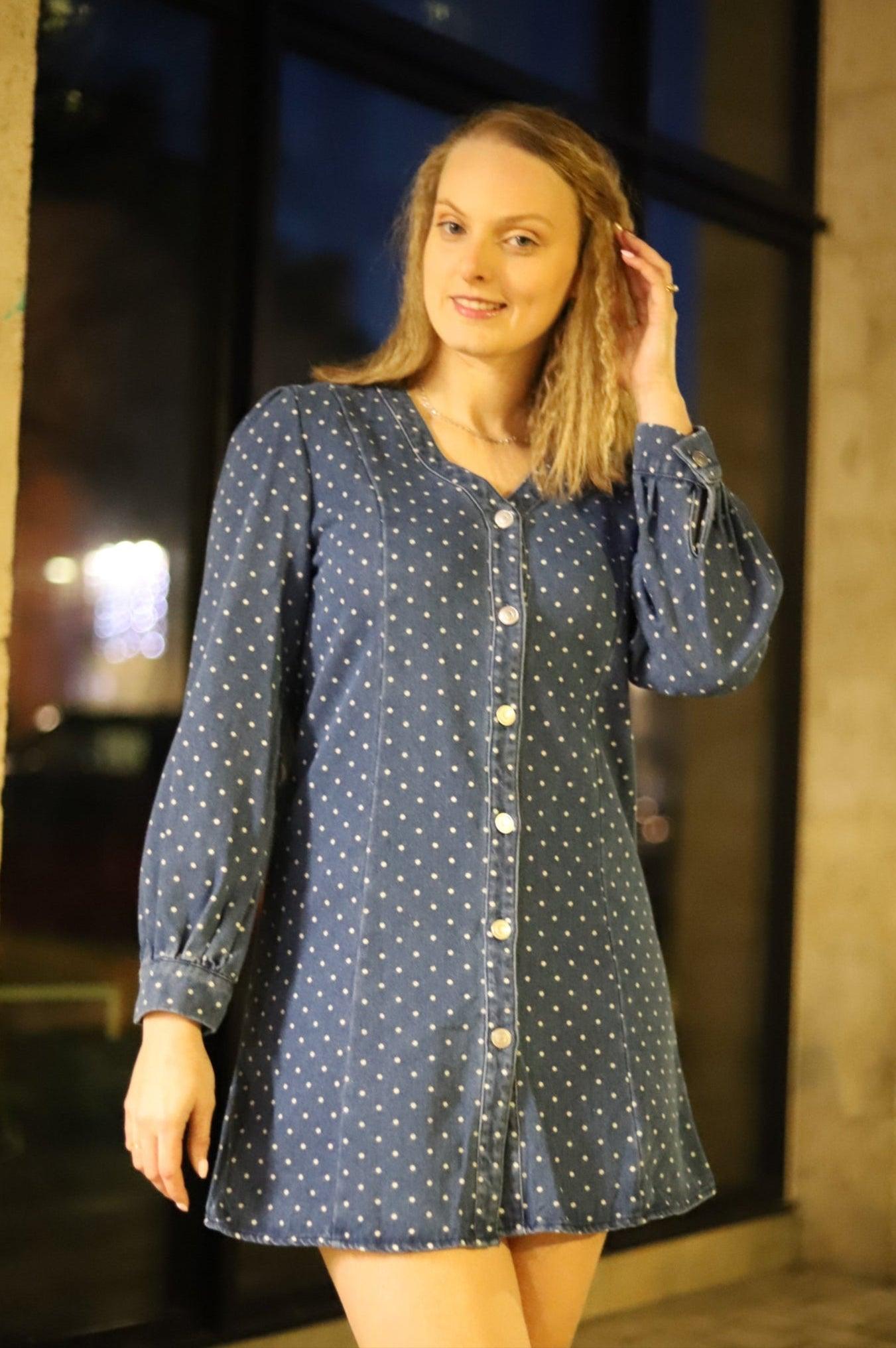 Robe Courte en Jean à Pois - Élégance Décontractée - beautifulshop - boutique sur Angoulême