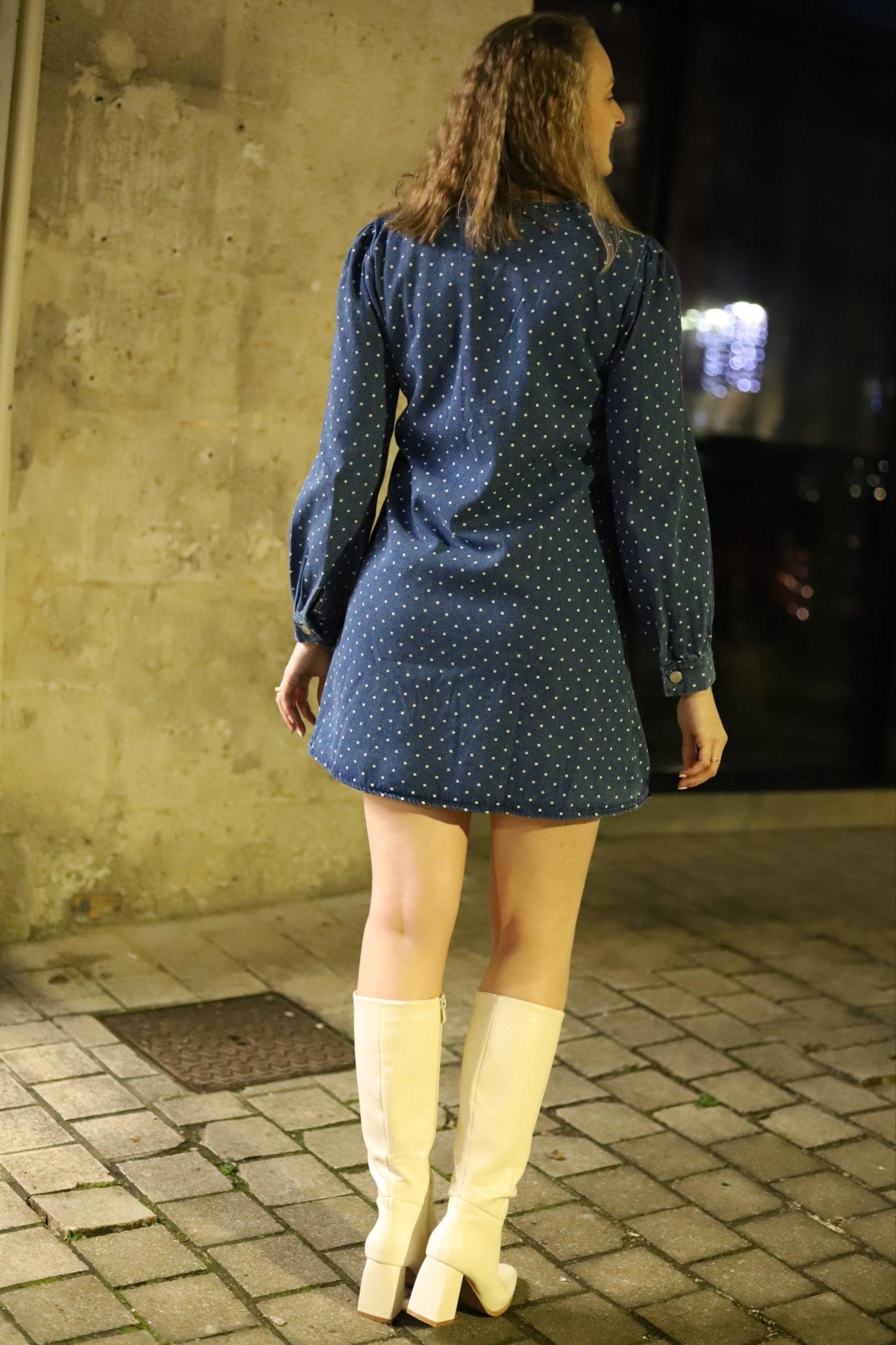 Robe Courte en Jean à Pois - Élégance Décontractée - beautifulshop - boutique sur Angoulême