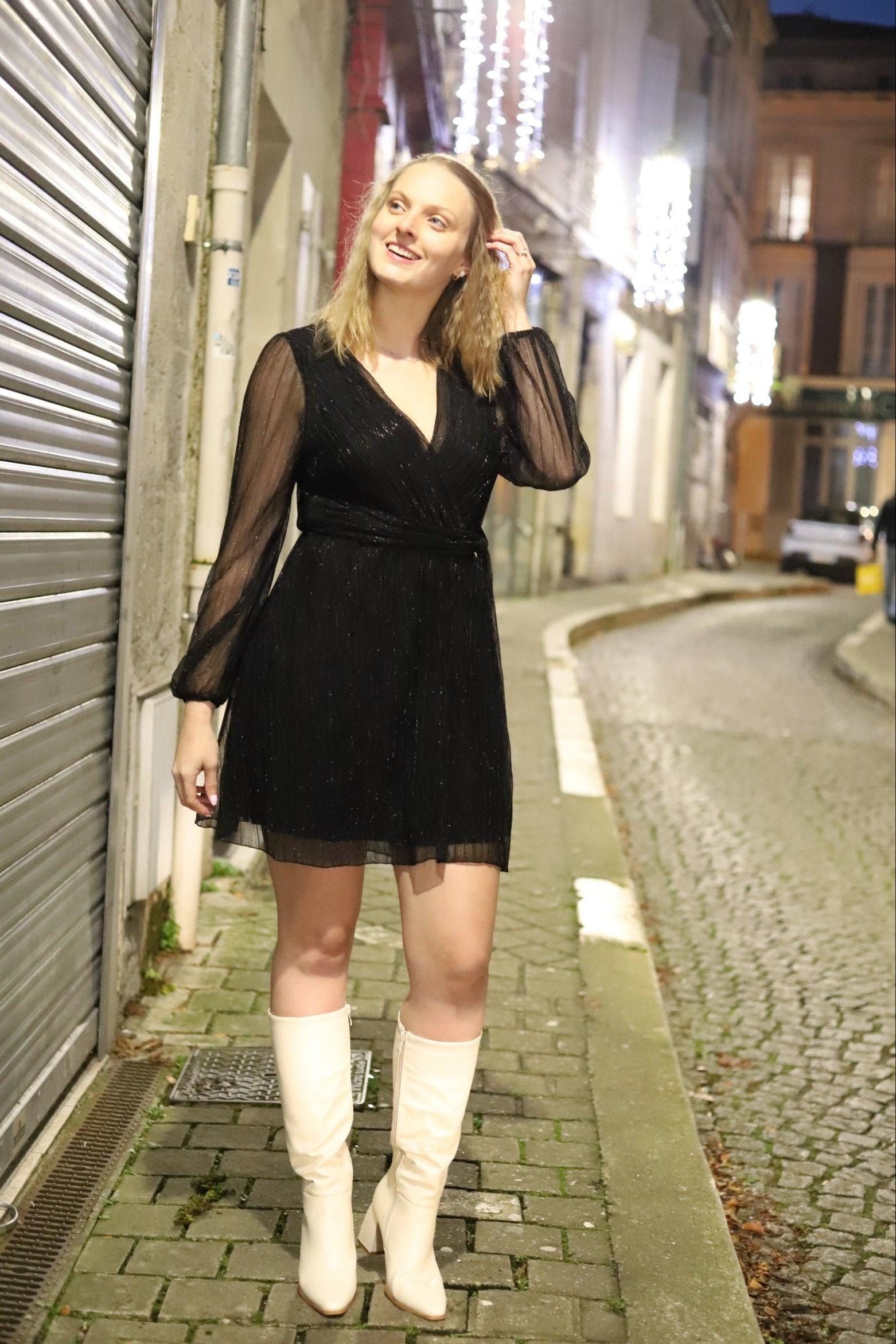 Robe Noire Courte à Paillettes – Élégance Scintillante - beautifulshop