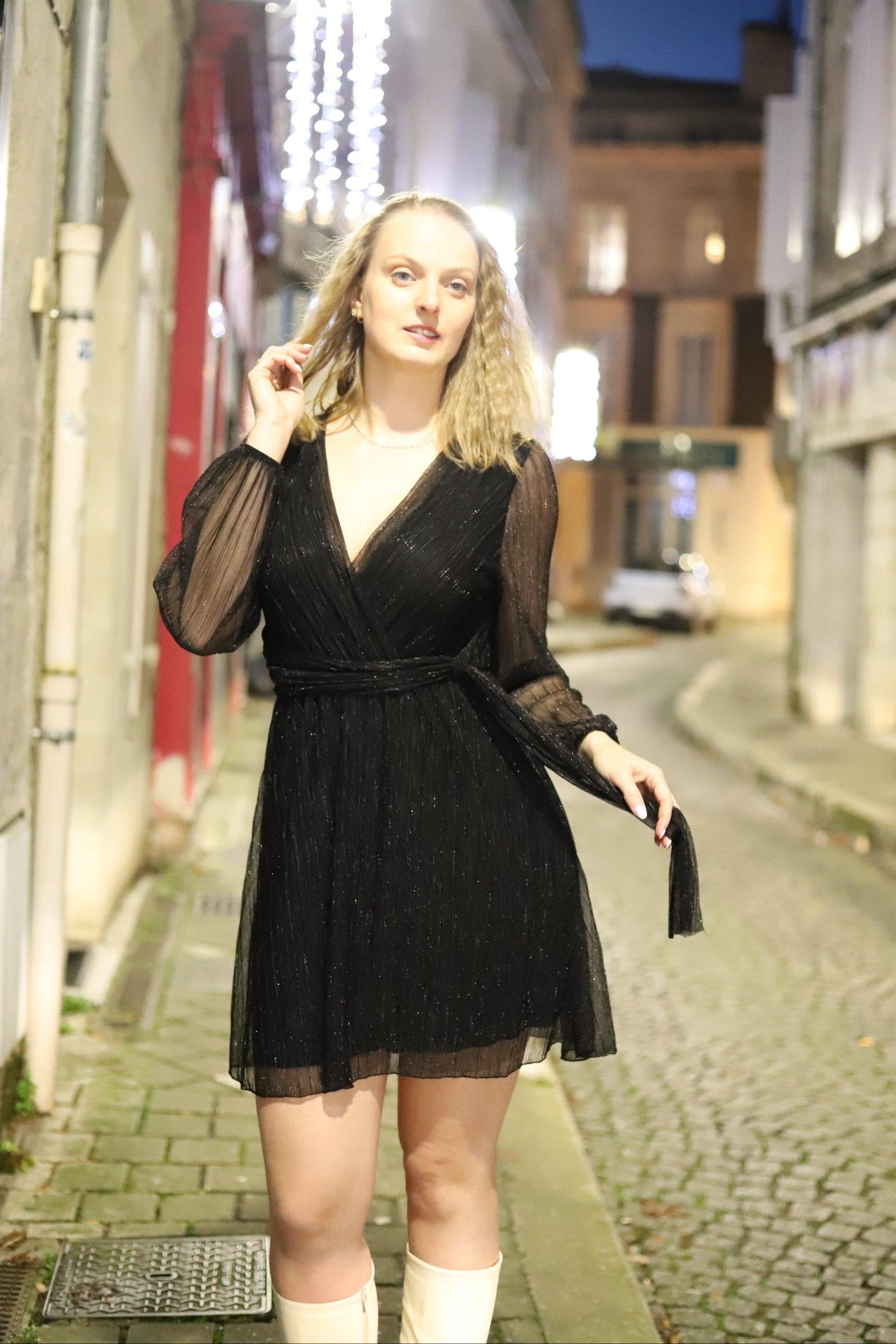 Robe Noire Courte à Paillettes – Élégance Scintillante - beautifulshop