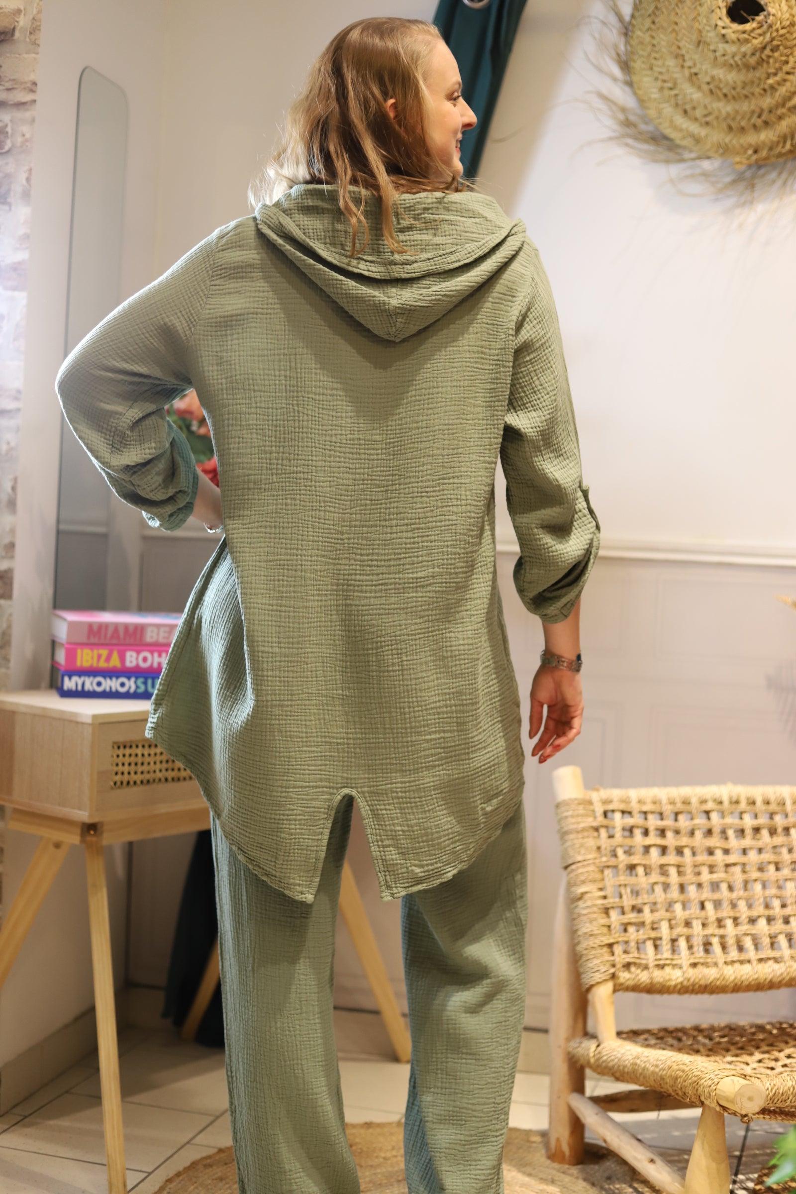 Blouse Oversize en Gaze de Coton kaki - beautifulshop - boutique de vêtements femmes bohème sur Angoulême