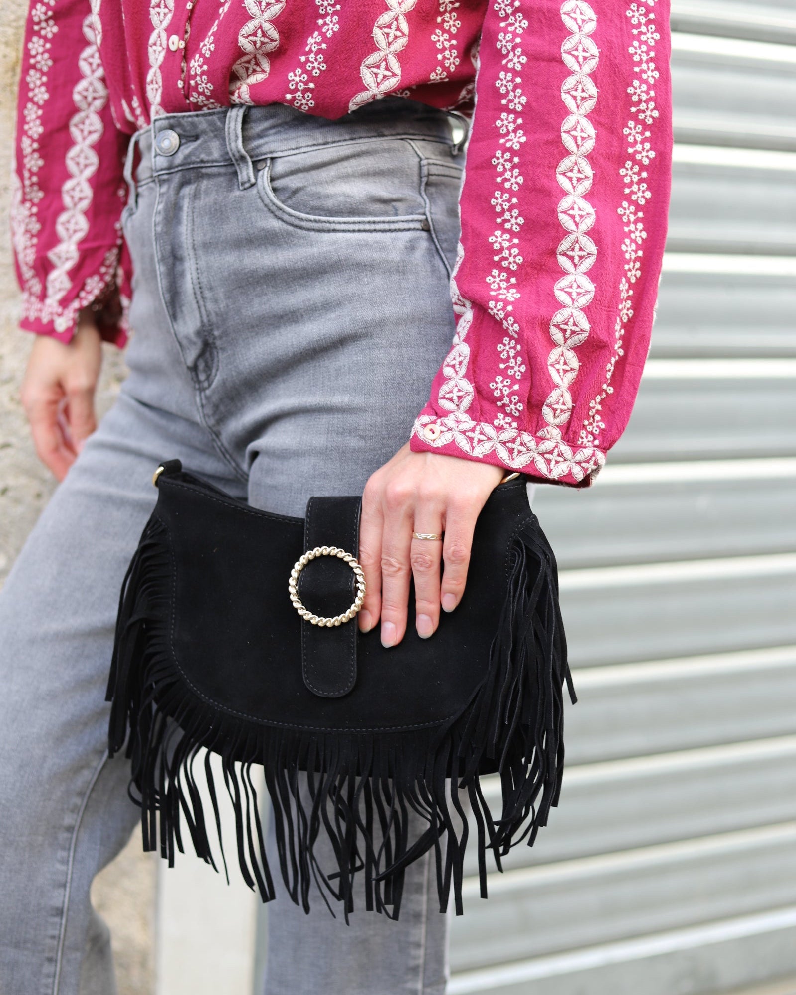 Sac à bandoulière frangé kaki – Esprit bohème chic-beautifulshop-boutique- Angoulême