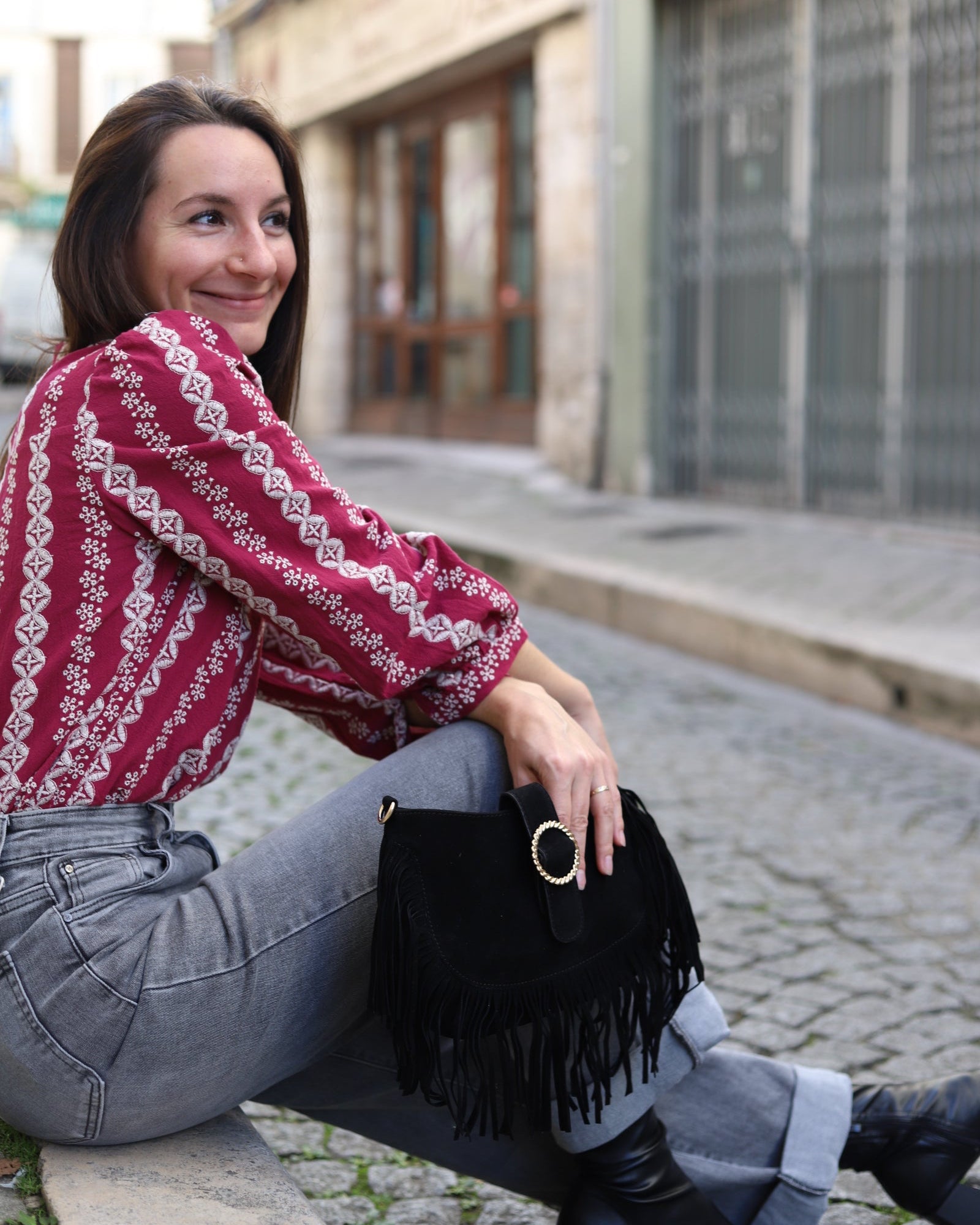 Sac à bandoulière frangé kaki – Esprit bohème chic-beautifulshop-boutique- Angoulême