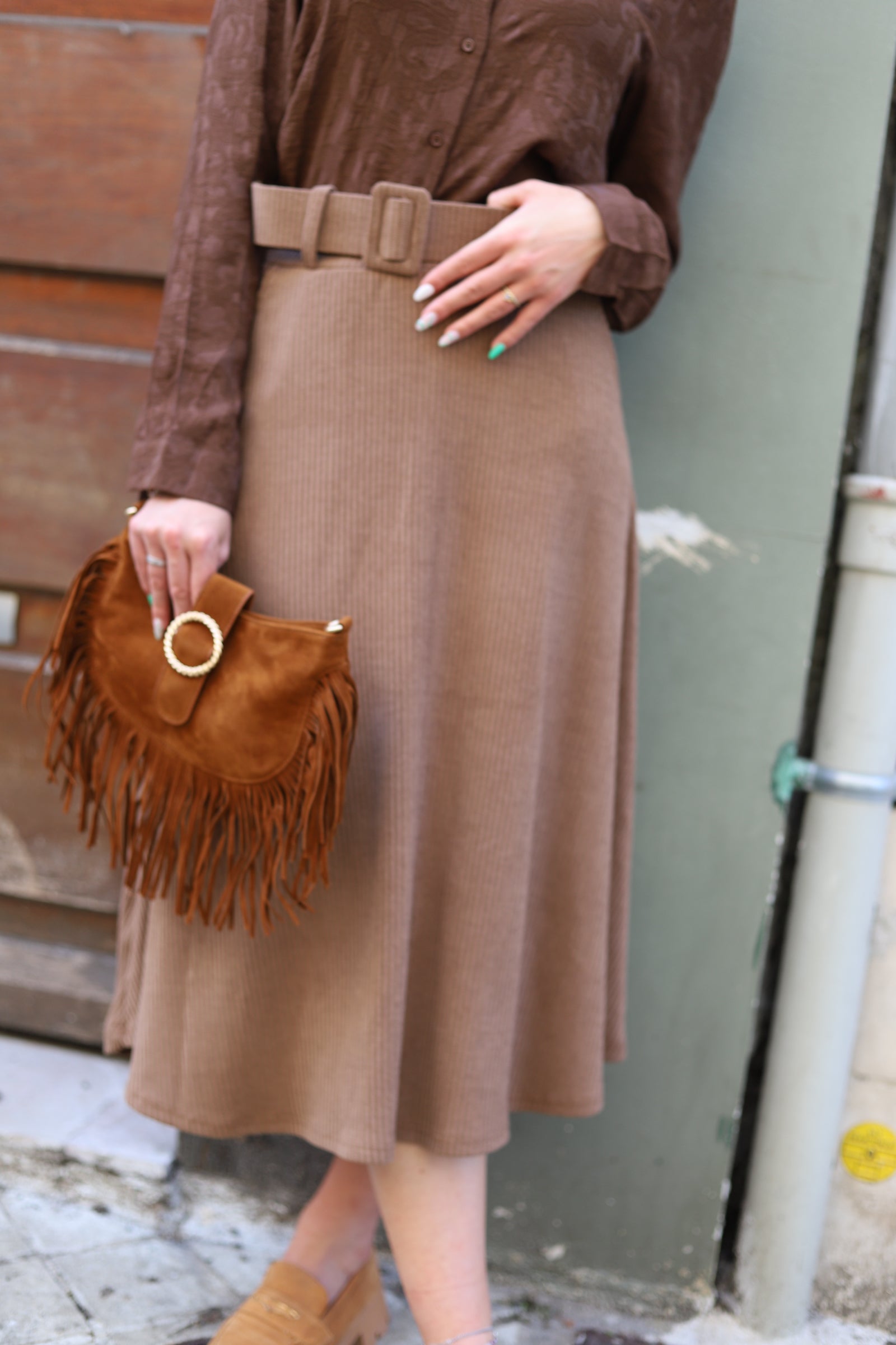 Sac à bandoulière frangé camel – Esprit bohème chic-beautifulshop