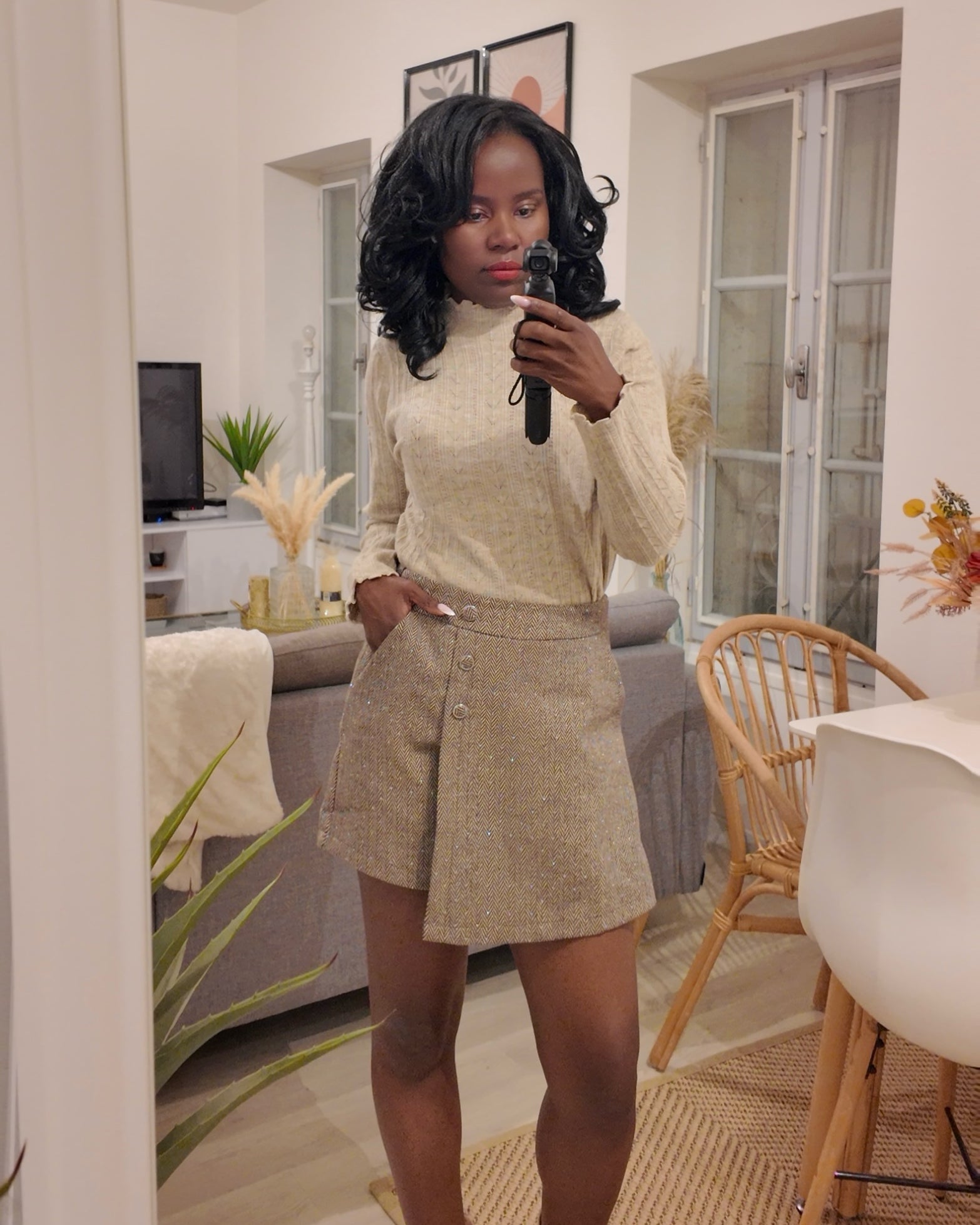 Jupe-short femme – Motif chevron marron-beautifulshop