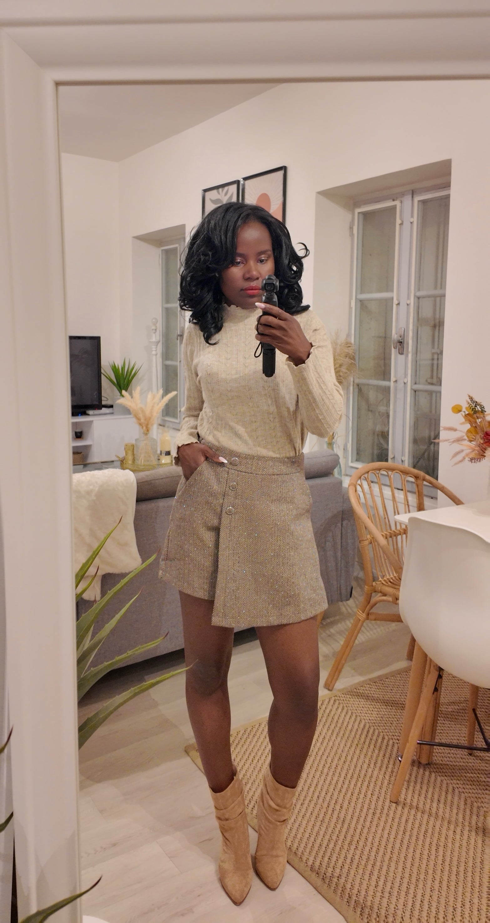 Jupe-short femme – Motif chevron marron-beautifulshop