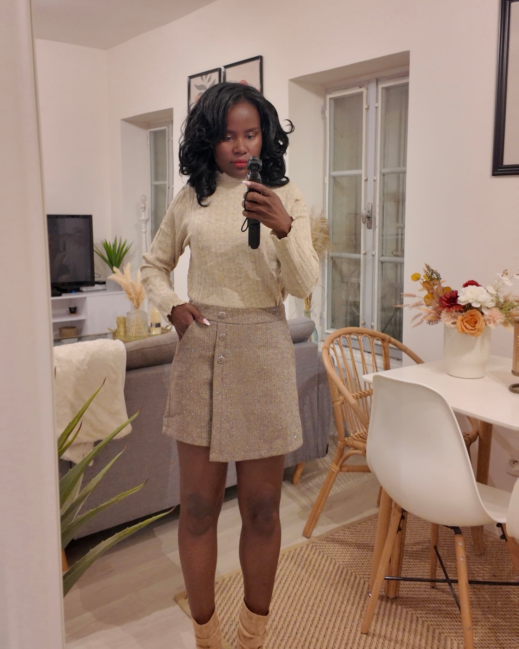 Jupe-short femme – Motif chevron marron-beautifulshop