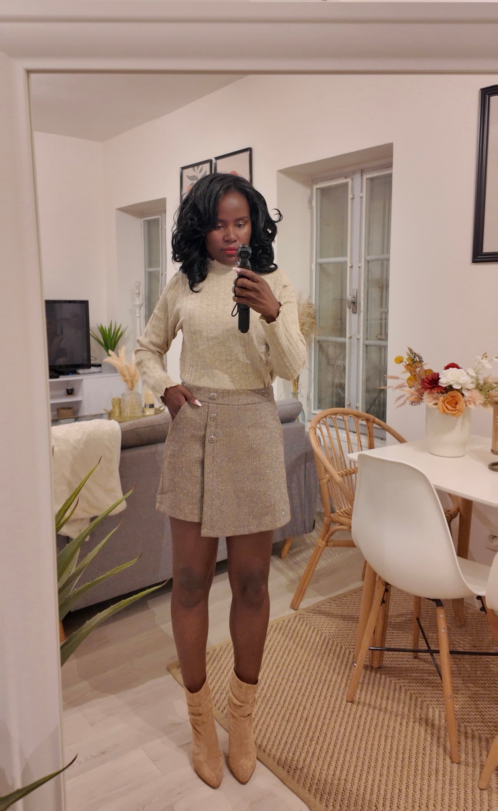 Jupe-short femme – Motif chevron marron-beautifulshop