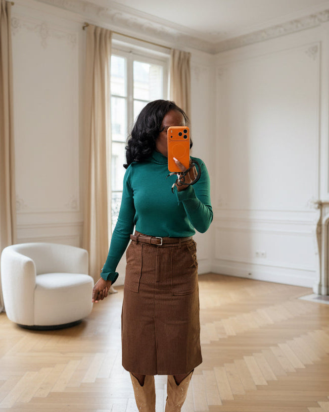 Jupe Droite Velours Café-beautifulshop