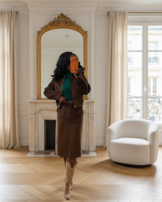 Jupe Droite Velours Café-beautifulshop