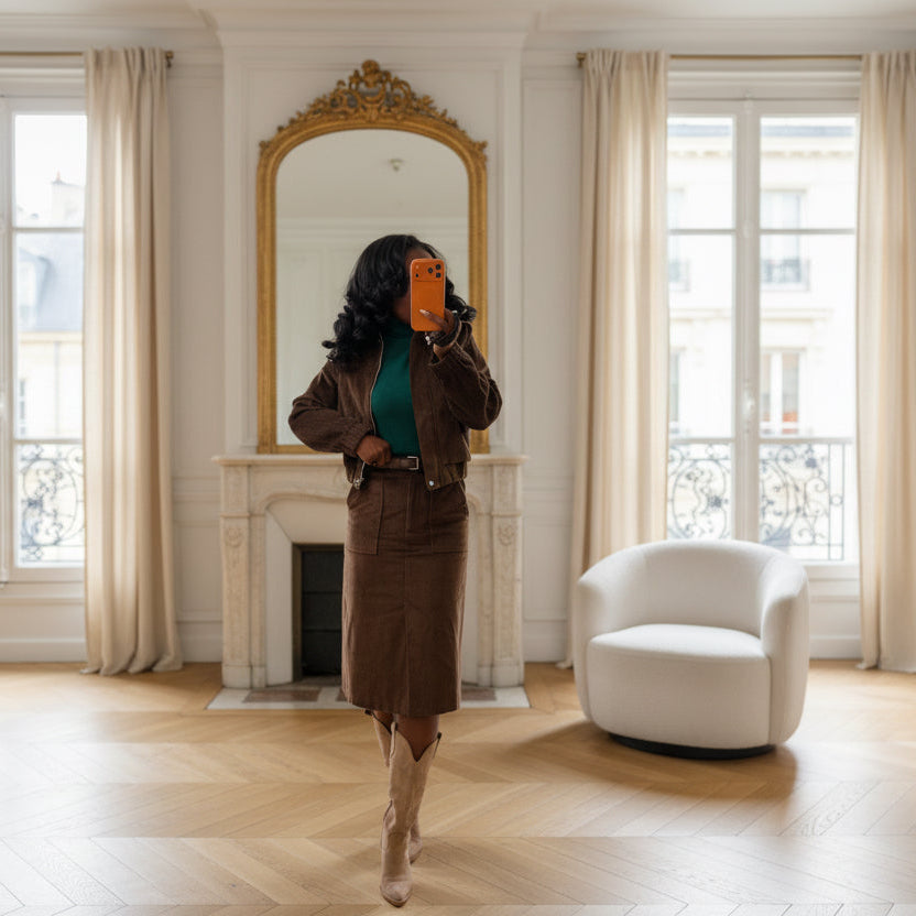 Jupe Droite Velours Café-beautifulshop