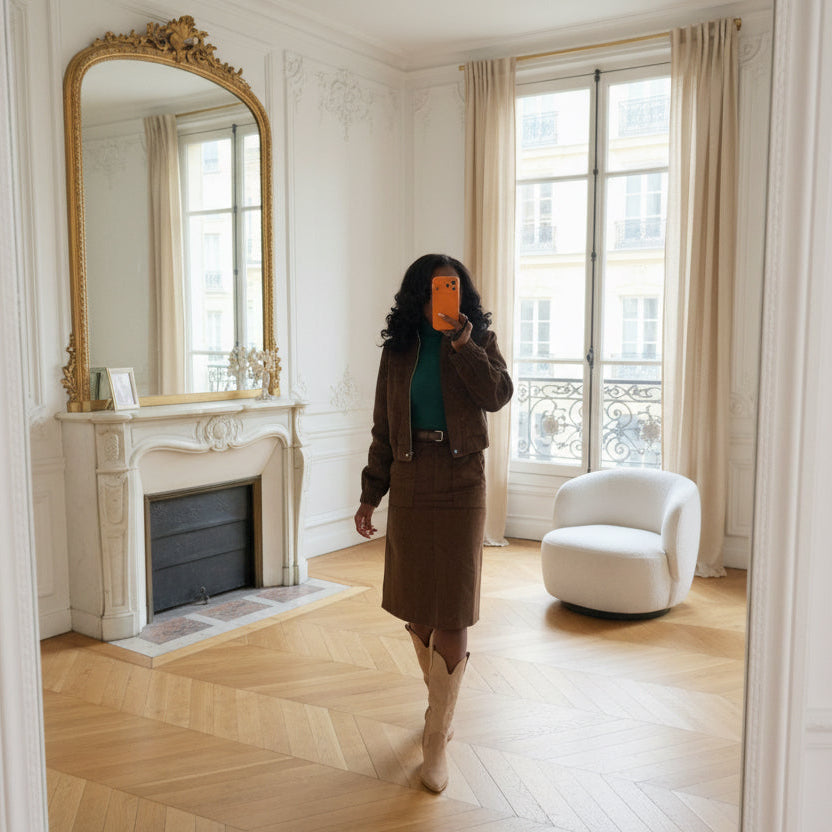 Jupe Droite Velours Café-beautifulshop