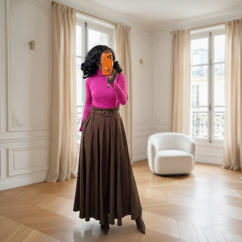 Jupe Longue Café Plissée-beaiutifulshop