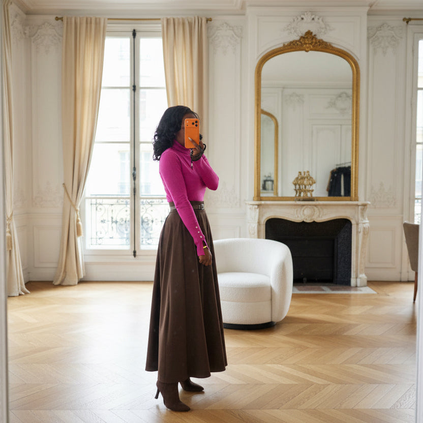 Jupe Longue Café Plissée-beaiutifulshop