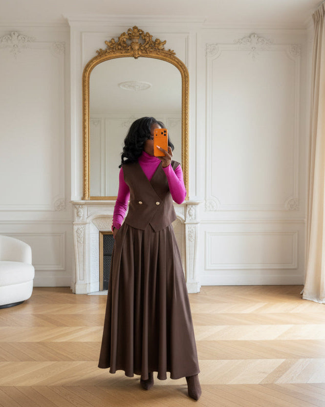 Jupe Longue Café Plissée