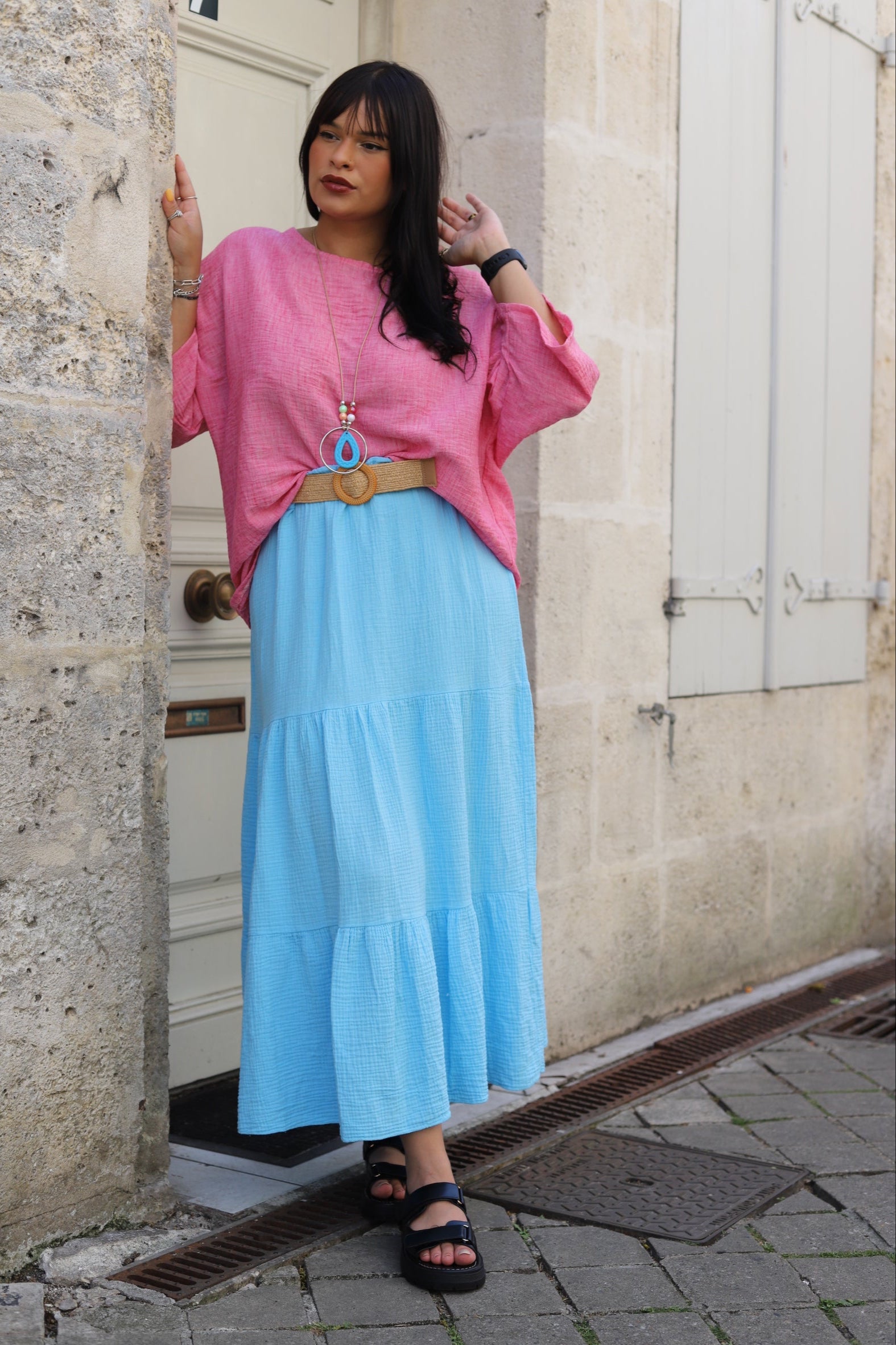 Jupe Longue en Gaze de Coton – avec Ceinture Incluse