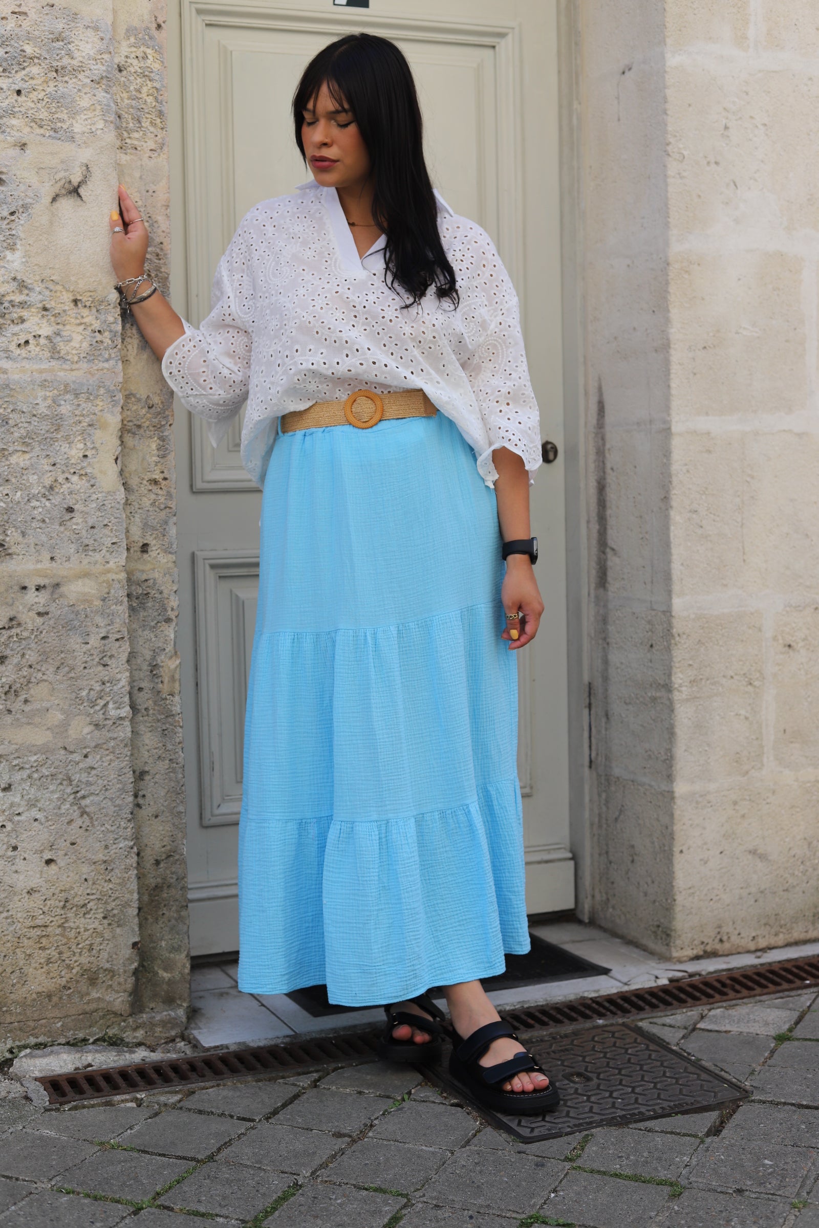 Jupe Longue en Gaze de Coton – avec Ceinture Incluse-beautifulshop