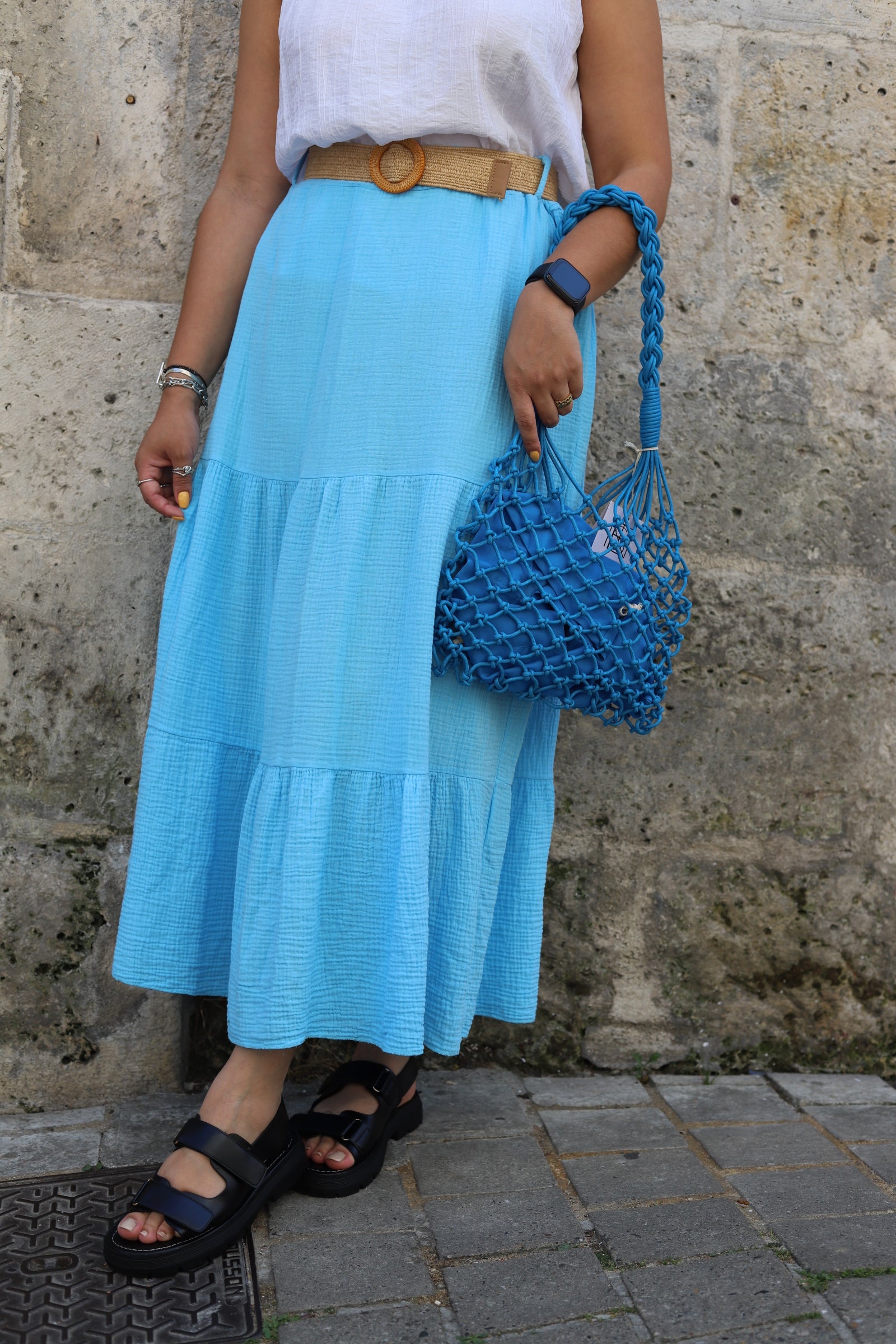 Jupe Longue en Gaze de Coton – avec Ceinture Incluse-beautifulshop