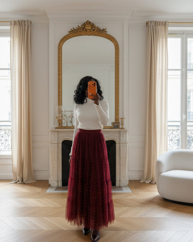 Jupe Longue en Tulle Bordeau-BEAUTIFULSHOP