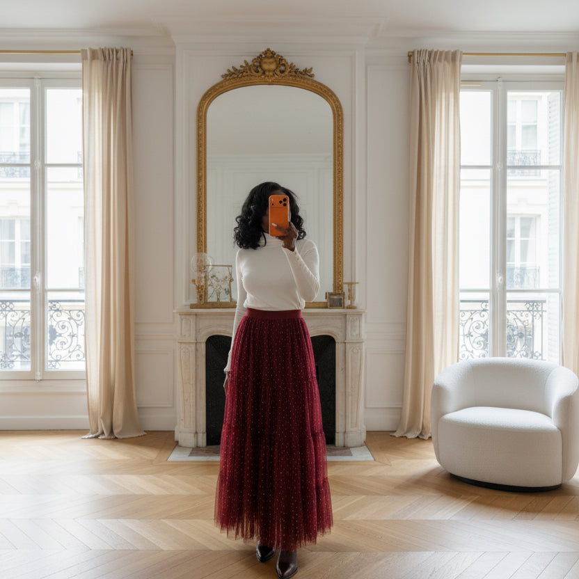 Jupe Longue en Tulle Bordeau-BEAUTIFULSHOP