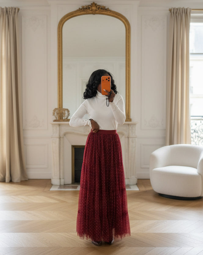 Jupe Longue en Tulle Bordeau-BEAUTIFULSHOP