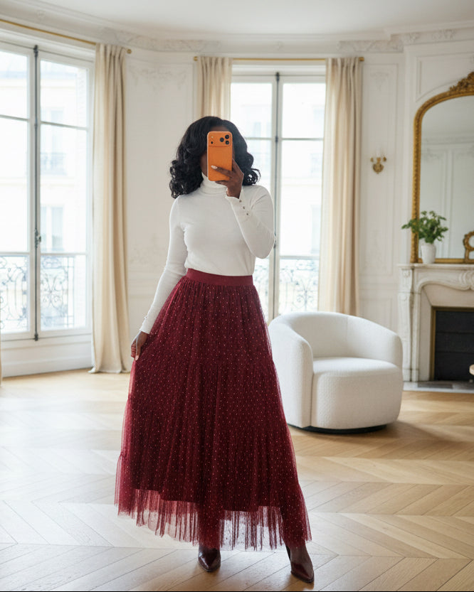 Jupe Longue en Tulle Bordeau-BEAUTIFULSHOP