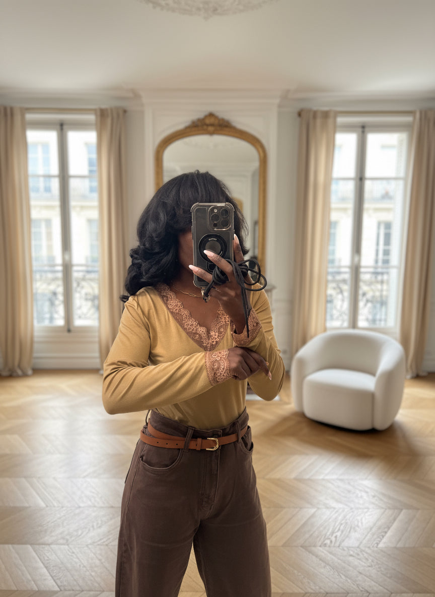 Pull Fin Col V en Dentelle – Chic & Confortable-beautifulshop