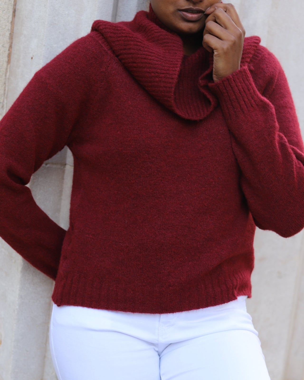 Pull bordeaux col drapé femme – Maille chaude italienne automne hiver _ beautifulshop