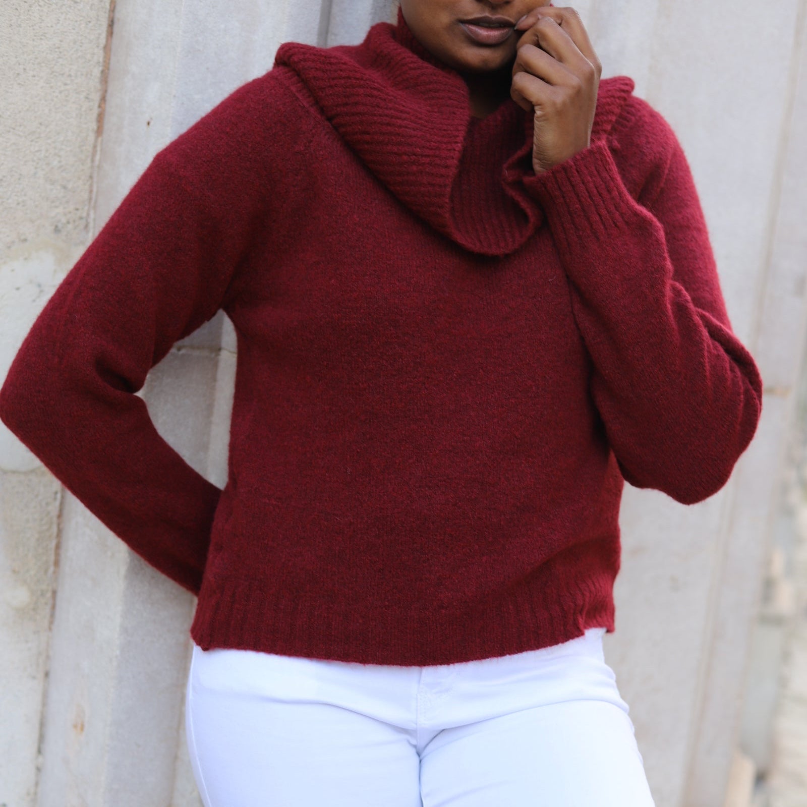 Pull bordeaux col drapé femme – Maille chaude italienne automne hiver _ beautifulshop