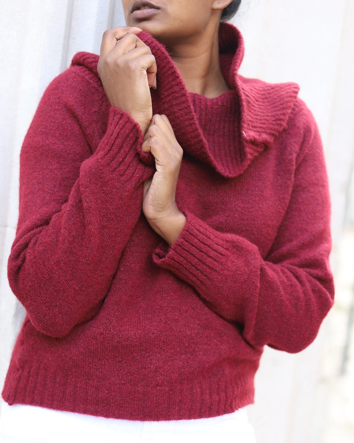 Pull bordeaux col drapé femme – Maille chaude italienne automne hiver _ beautifulshop