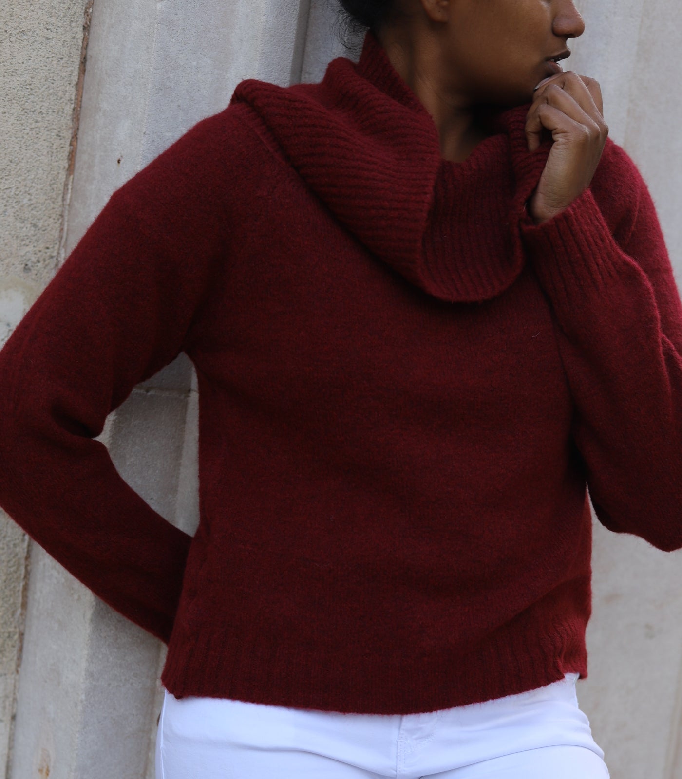 Pull bordeaux col drapé femme – Maille chaude italienne automne hiver _ beautifulshop