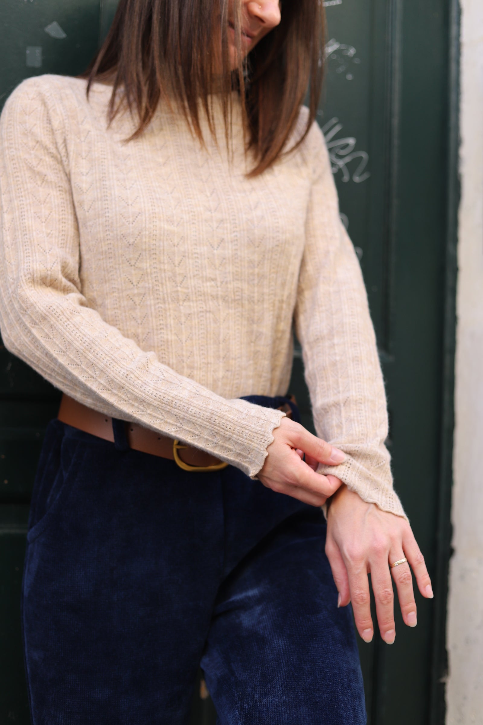 Pull col montant ajouré femme – Maille douce & détails festonnés-beautifulshop-boutique angouleme