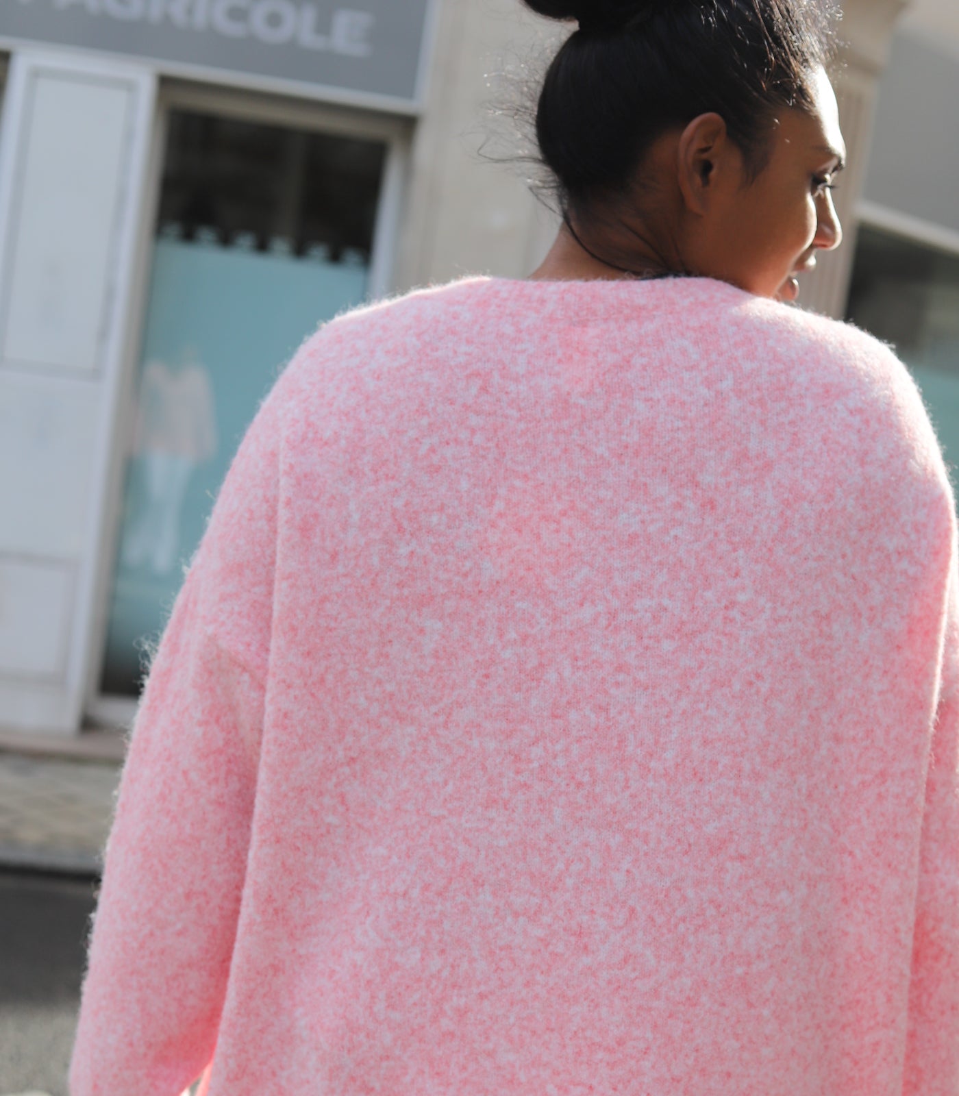 Pull oversize rose col V femme – beautiful shop