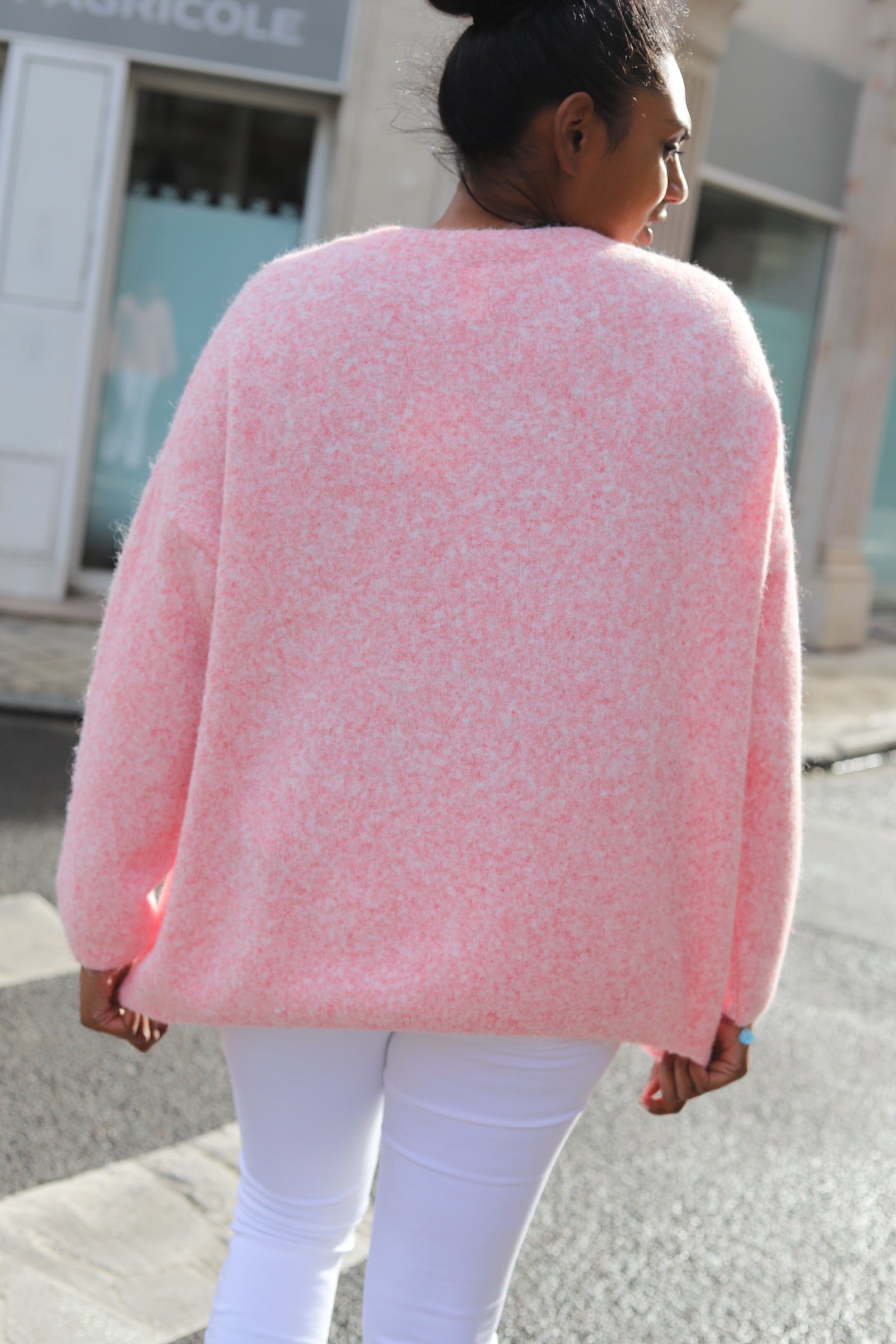 Pull oversize rose col V femme – beautiful shop