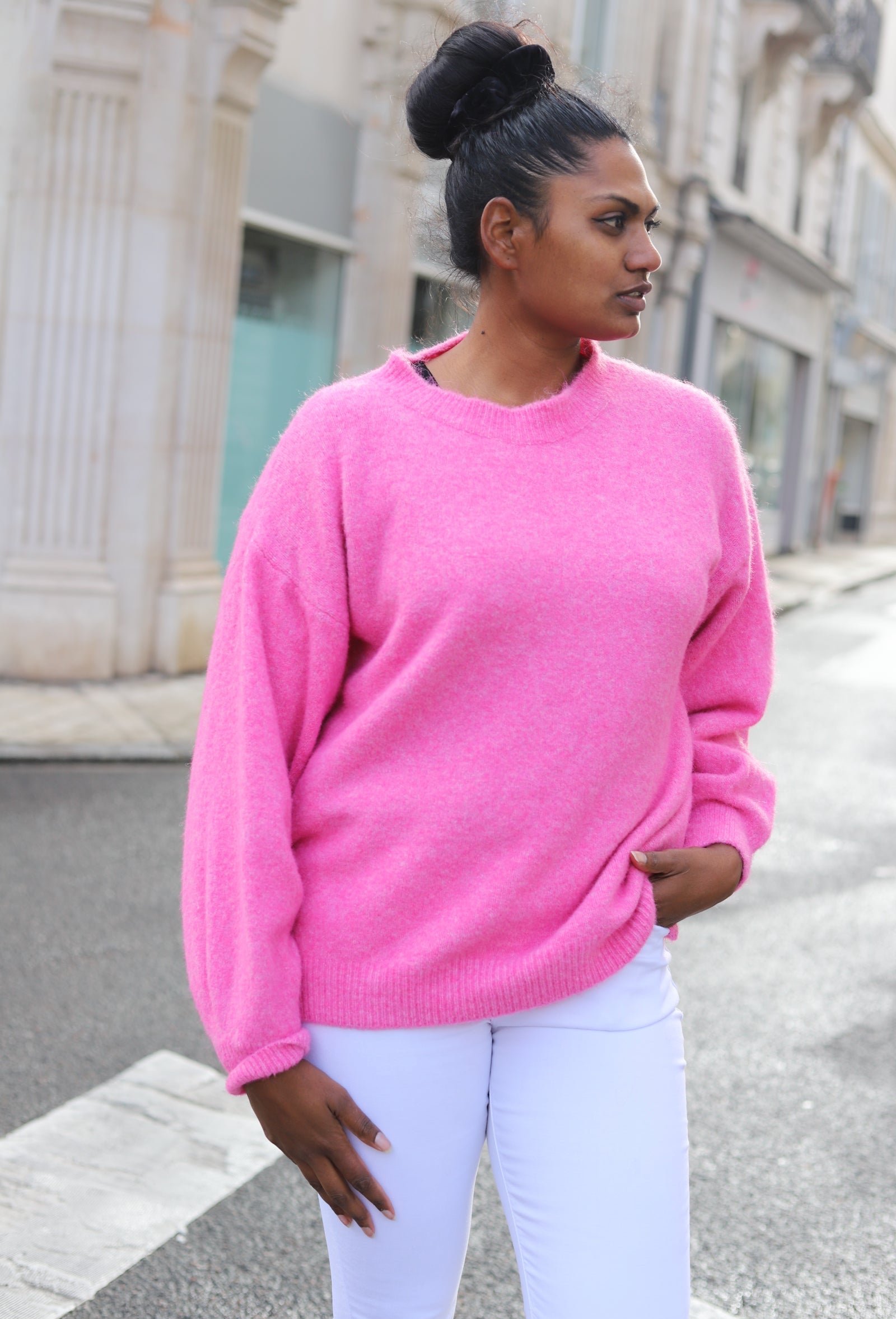 Pull oversize rose en maille douce – | Beautiful Shop