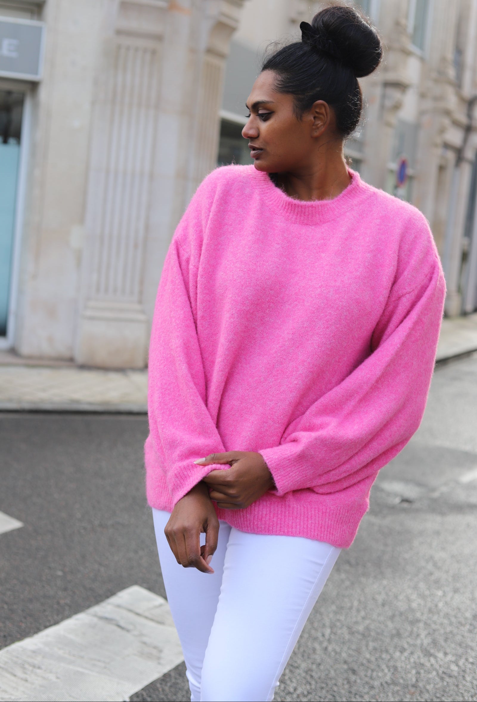 Pull oversize rose en maille douce – | Beautiful Shop