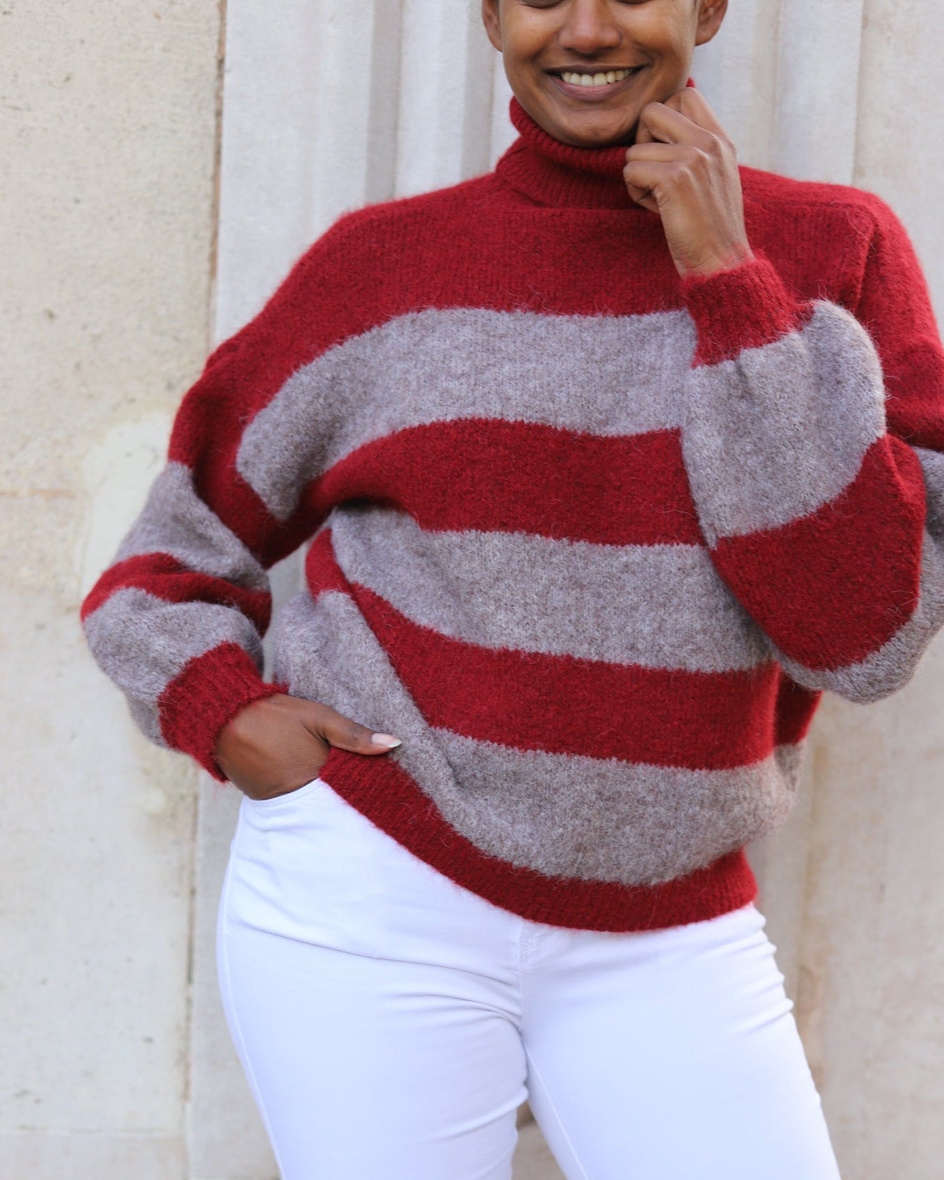 Pull rayé vert col roulé femme – Maille chaude - beautifulshop