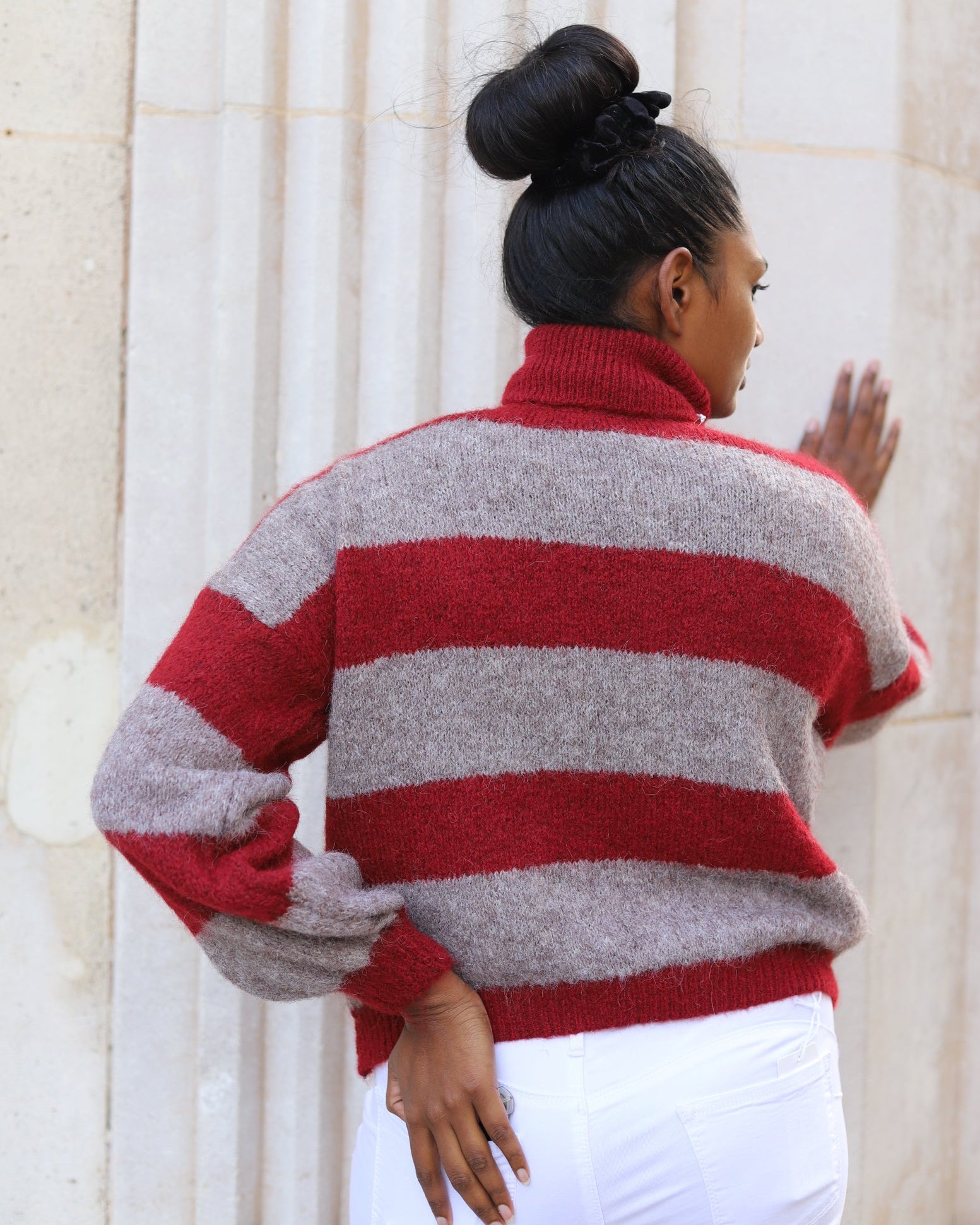 Pull rayé vert col roulé femme – Maille chaude - beautifulshop